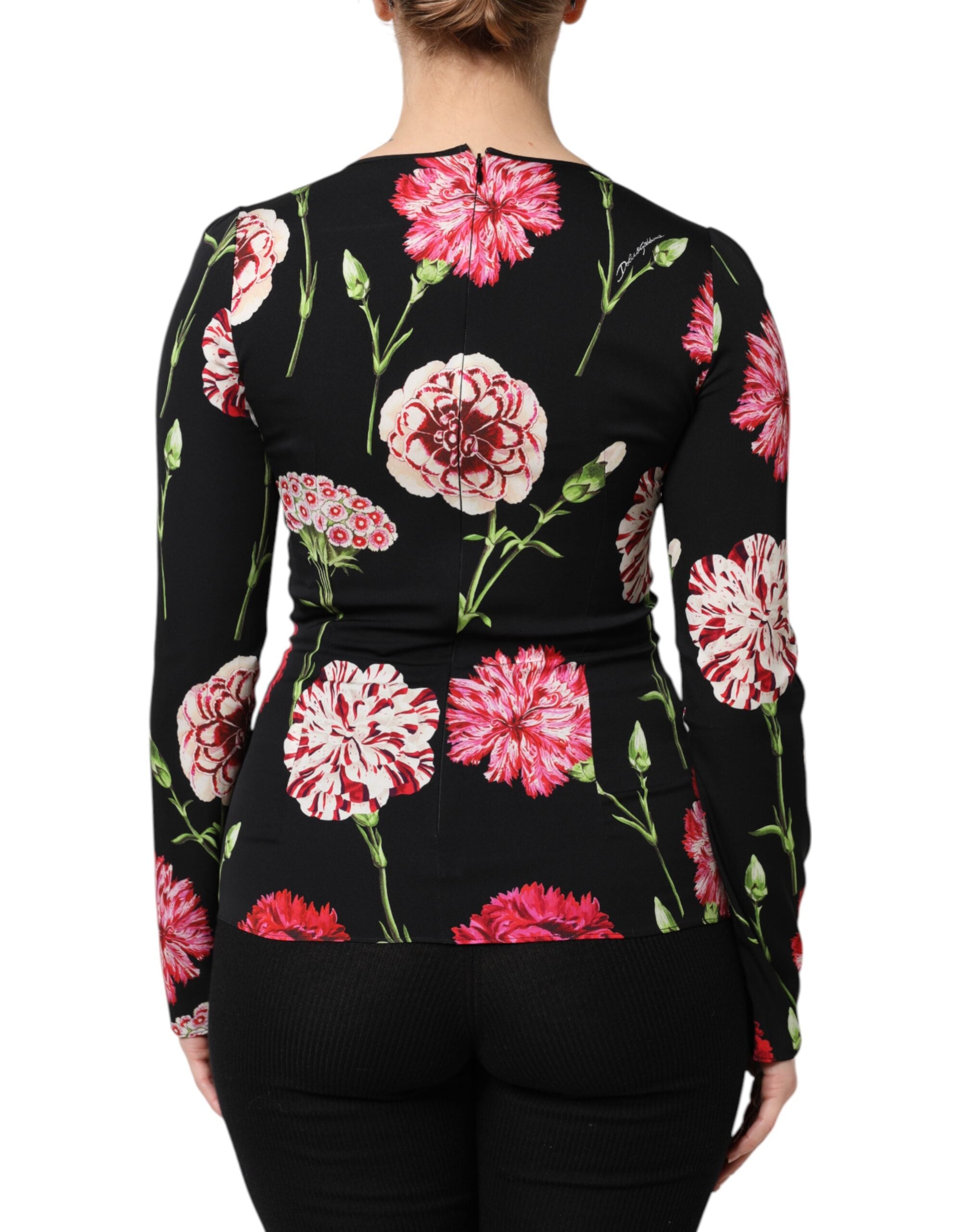 Dolce &amp; Gabbana Sort Blomster Langærmet Damebluse Top