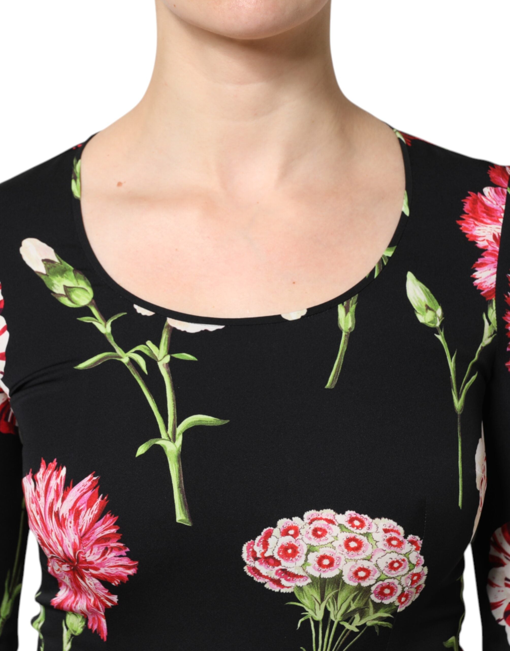Dolce &amp; Gabbana Sort Blomster Langærmet Damebluse Top