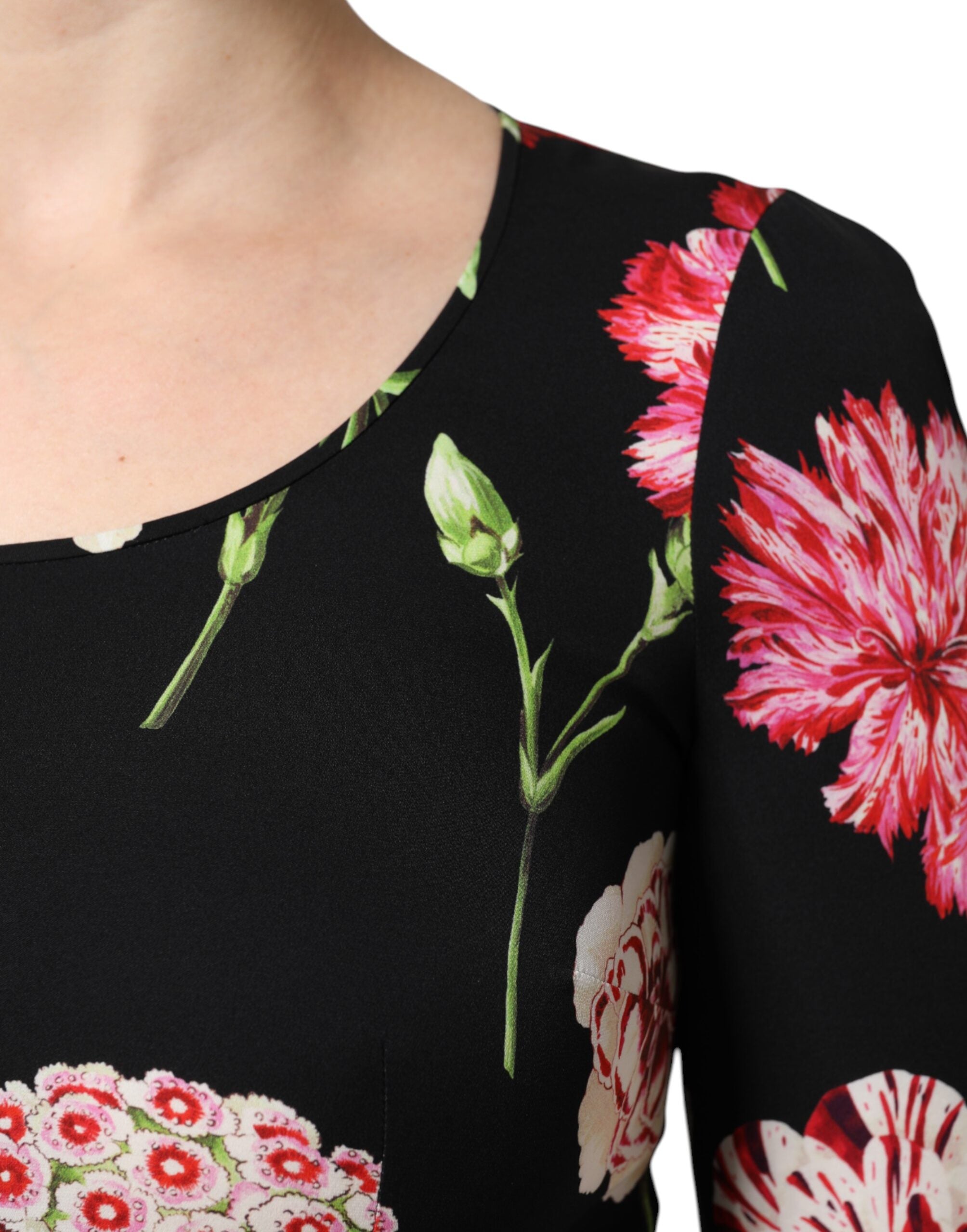 Dolce &amp; Gabbana Sort Blomster Langærmet Damebluse Top