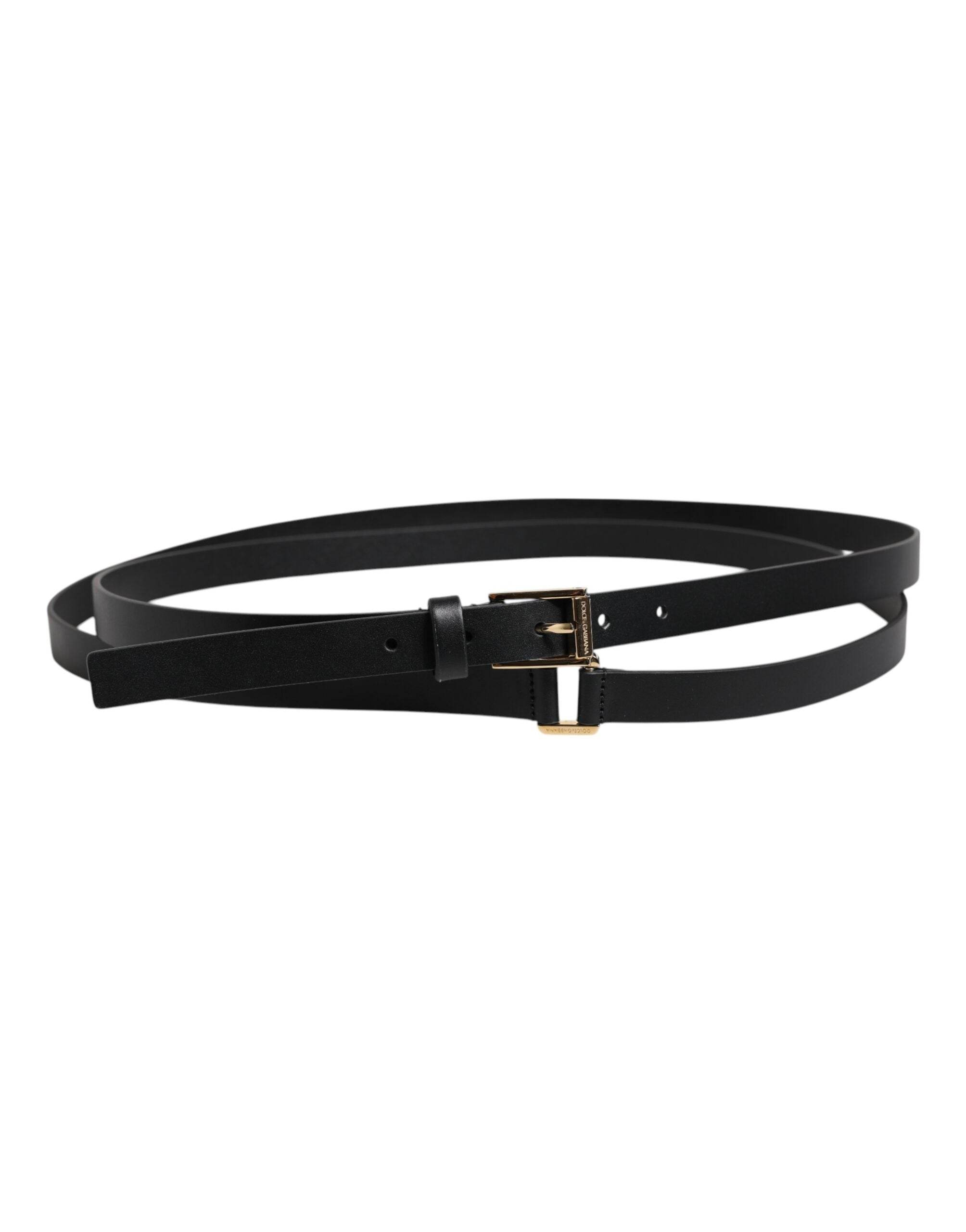 Dolce & Gabbana Black Classic Gold Metal Logo Buckle Belt - Hilstor