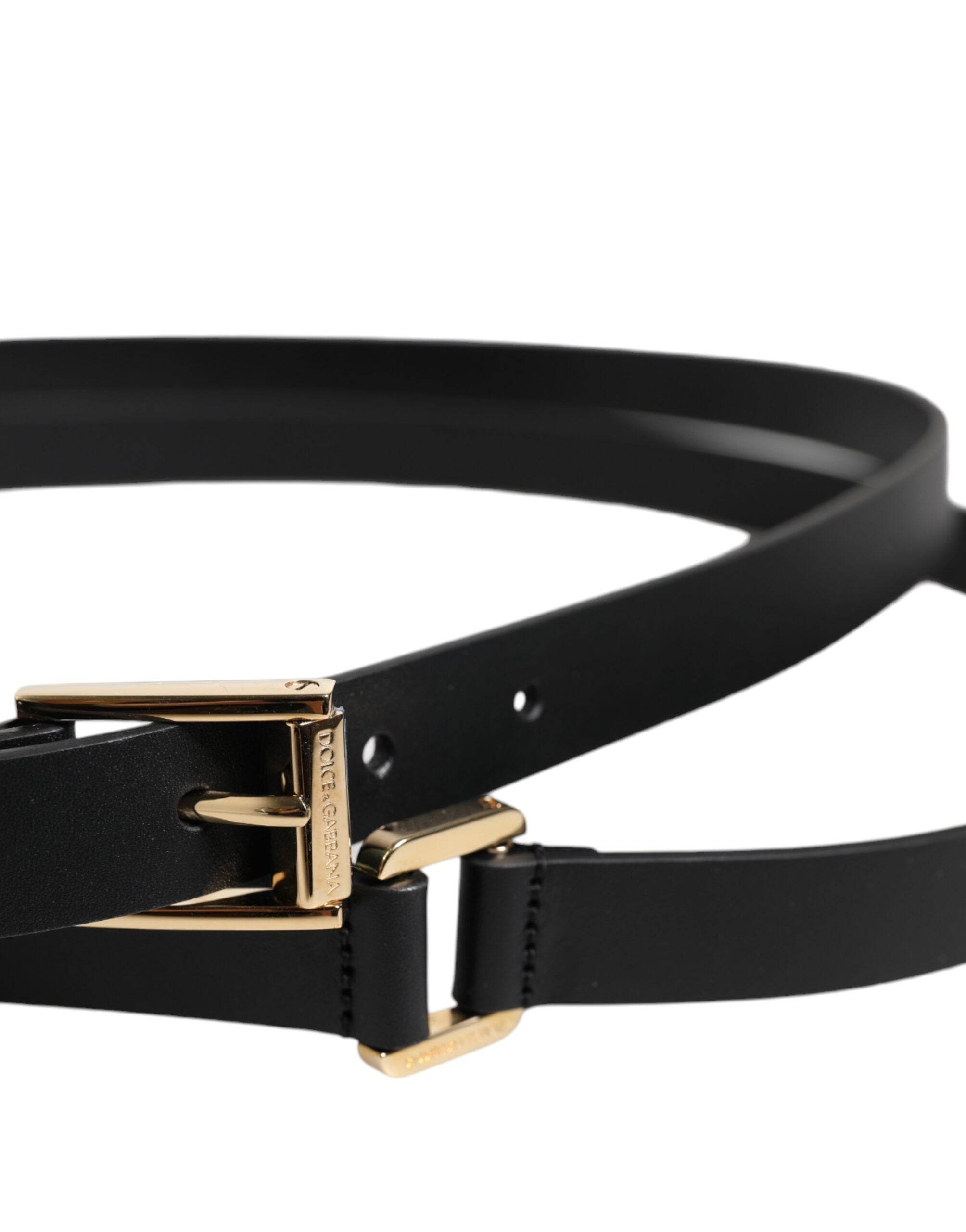 Dolce & Gabbana Black Classic Gold Metal Logo Buckle Belt - Hilstor