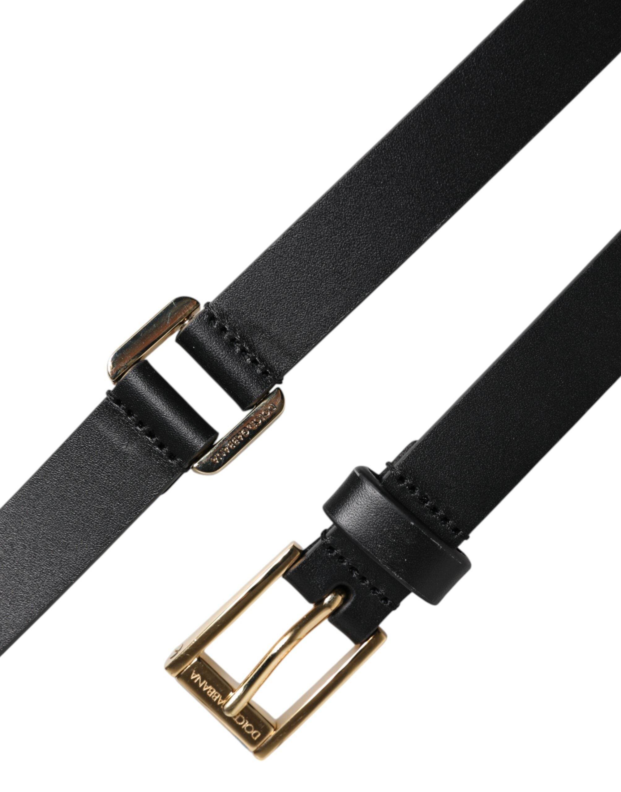 Dolce & Gabbana Black Classic Gold Metal Logo Buckle Belt - Hilstor