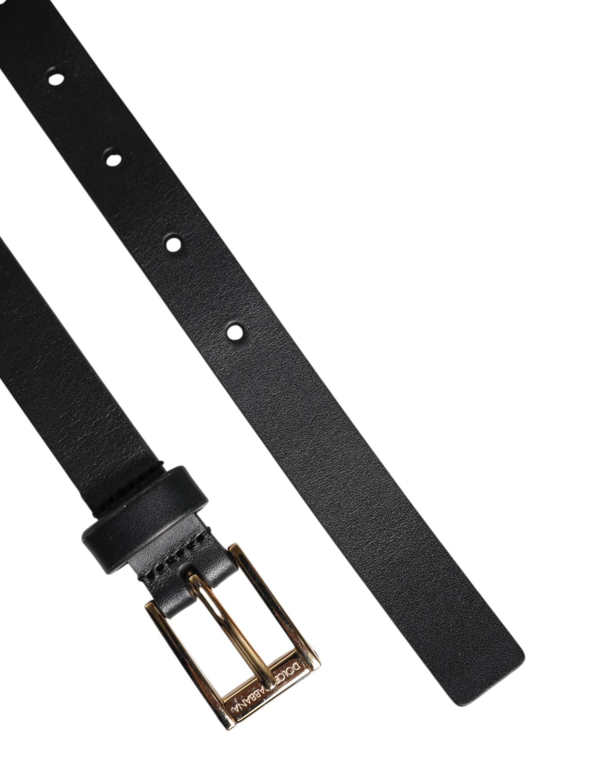 Dolce & Gabbana Black Classic Gold Metal Logo Buckle Belt - Hilstor