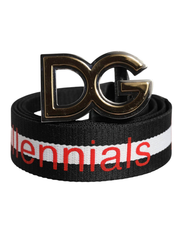 Dolce & Gabbana Black Cotton Logo Print DG Buckle Belt - Hilstor