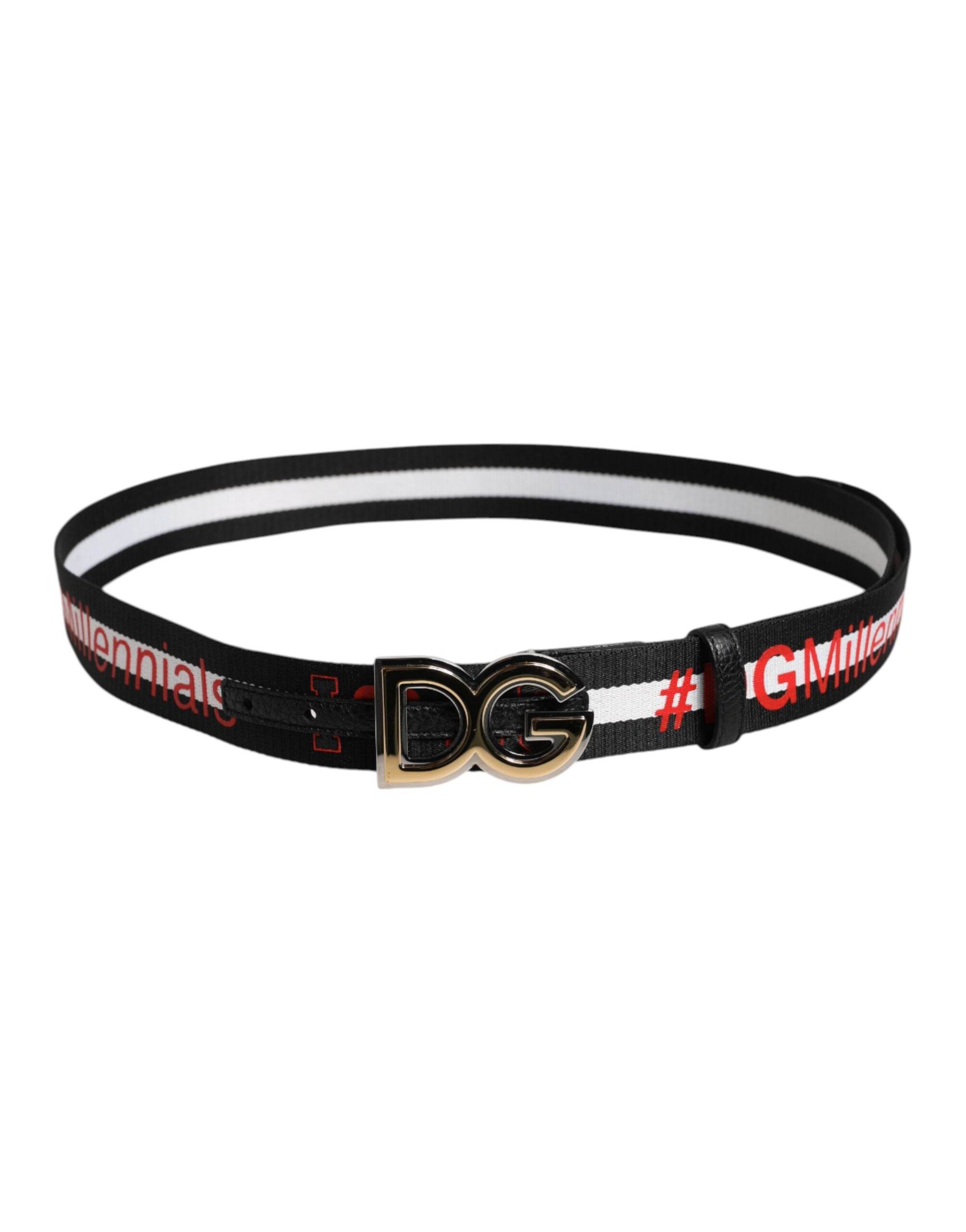 Dolce & Gabbana Black Cotton Logo Print DG Buckle Belt - Hilstor
