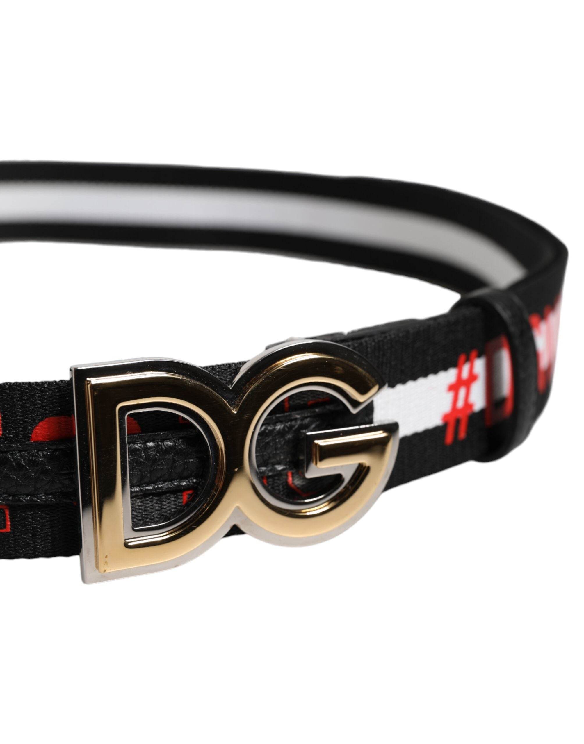 Dolce & Gabbana Black Cotton Logo Print DG Buckle Belt - Hilstor