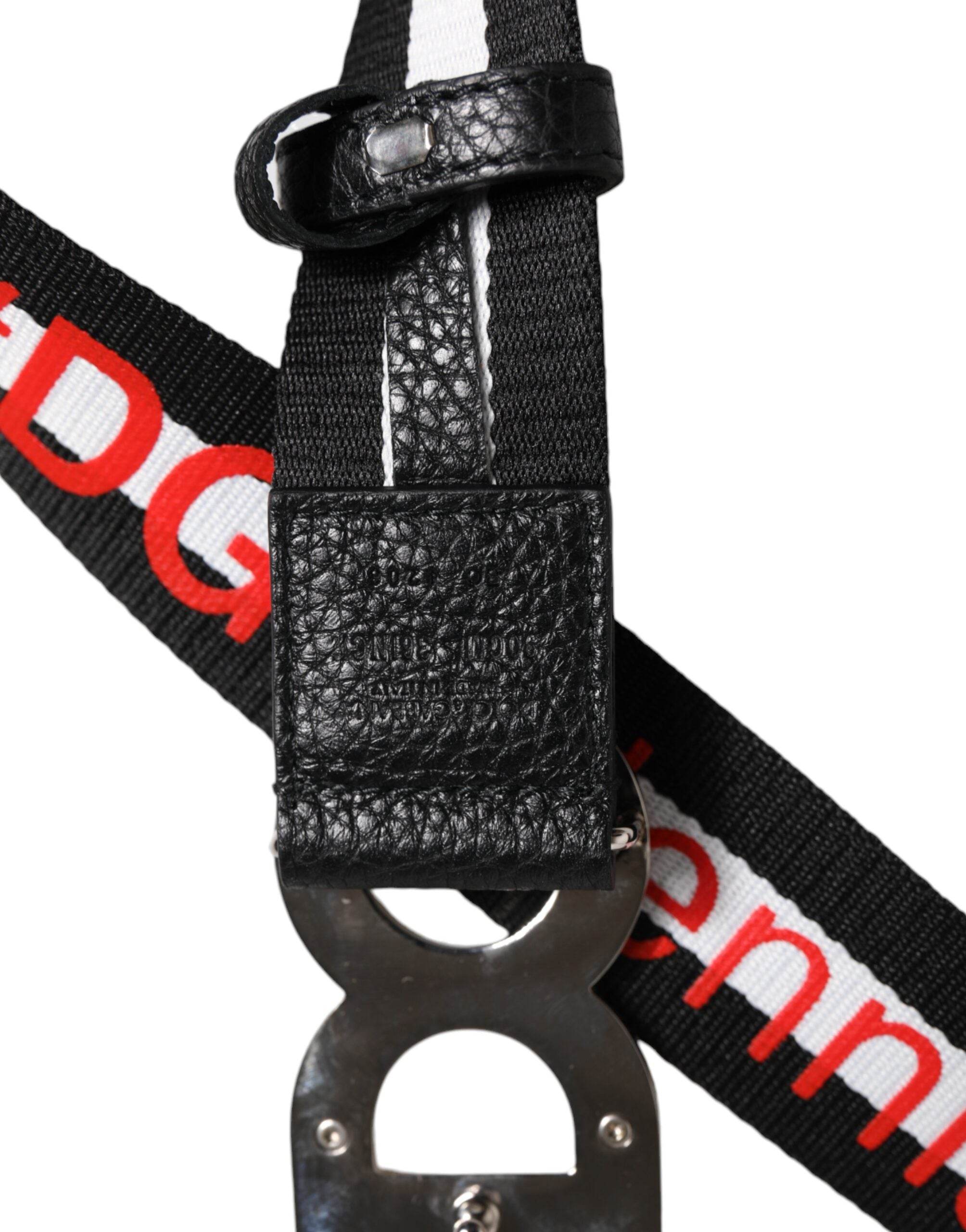 Dolce & Gabbana Black Cotton Logo Print DG Buckle Belt - Hilstor