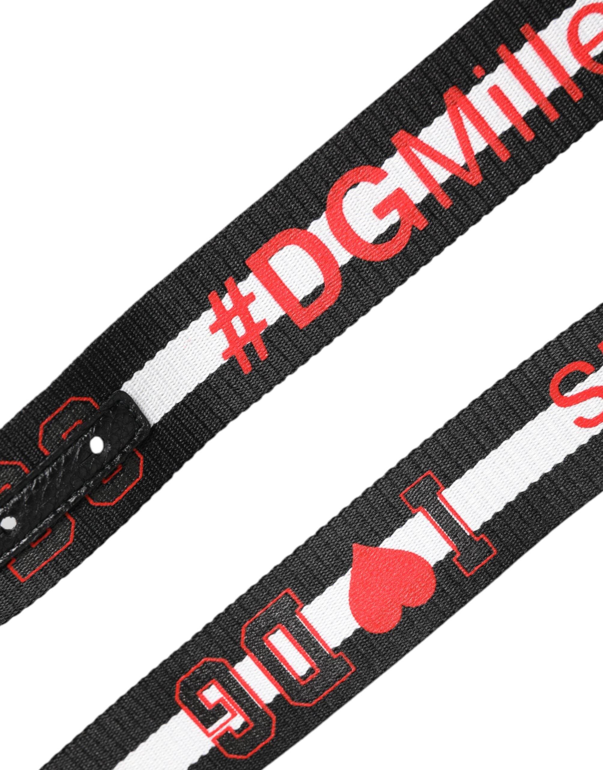 Dolce & Gabbana Black Cotton Logo Print DG Buckle Belt - Hilstor