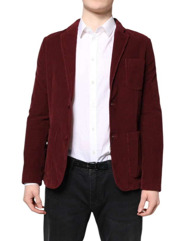 GF Ferre Maroon Corduroy Regular Fit Men Coat Blazer Jacket - Hilstor