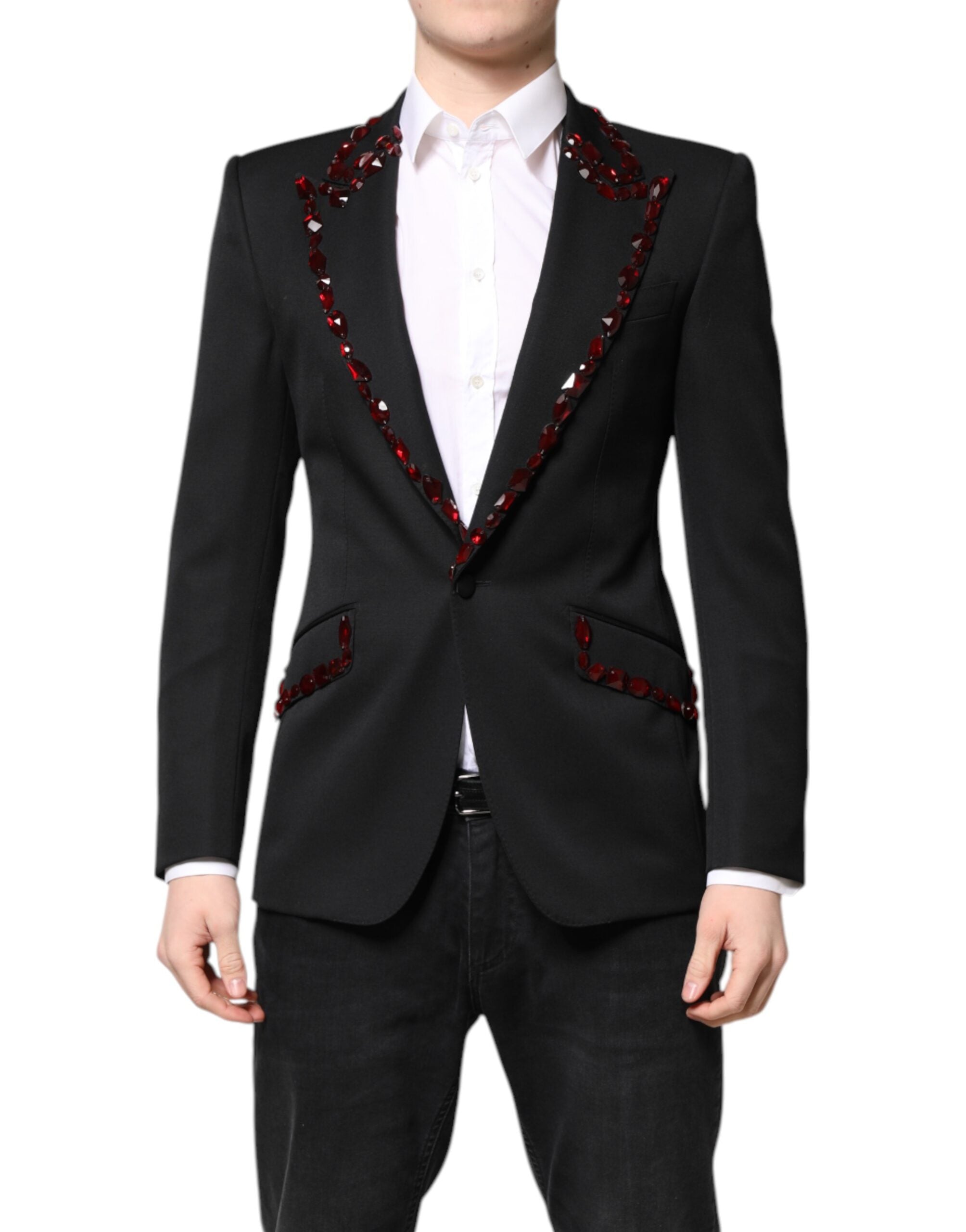 Dolce &amp; Gabbana Sort SICILIA Krystaludsmykket Frakkeblazer