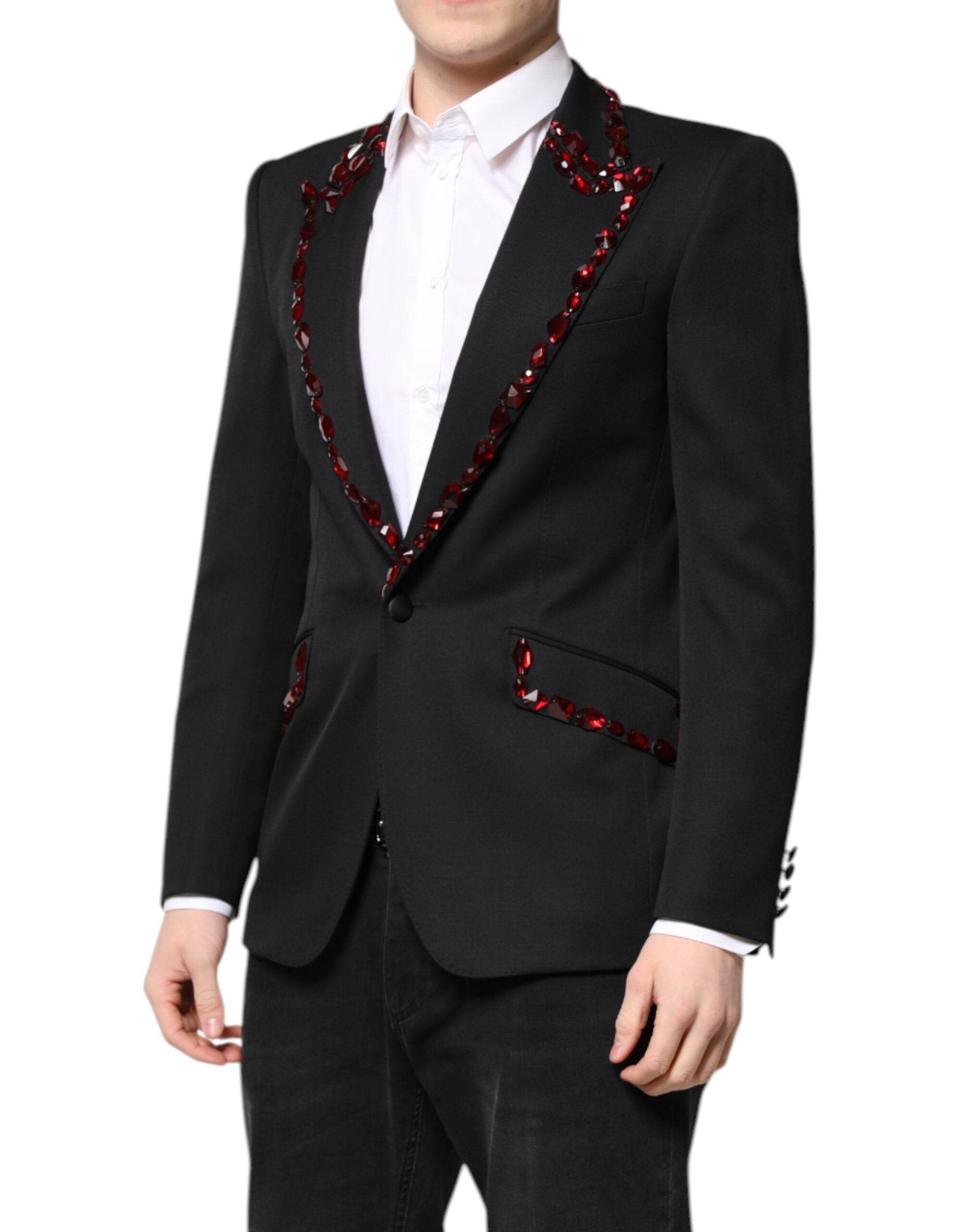 Dolce & Gabbana Black SICILIA CrystalEmbellished Coat Blazer - Hilstor