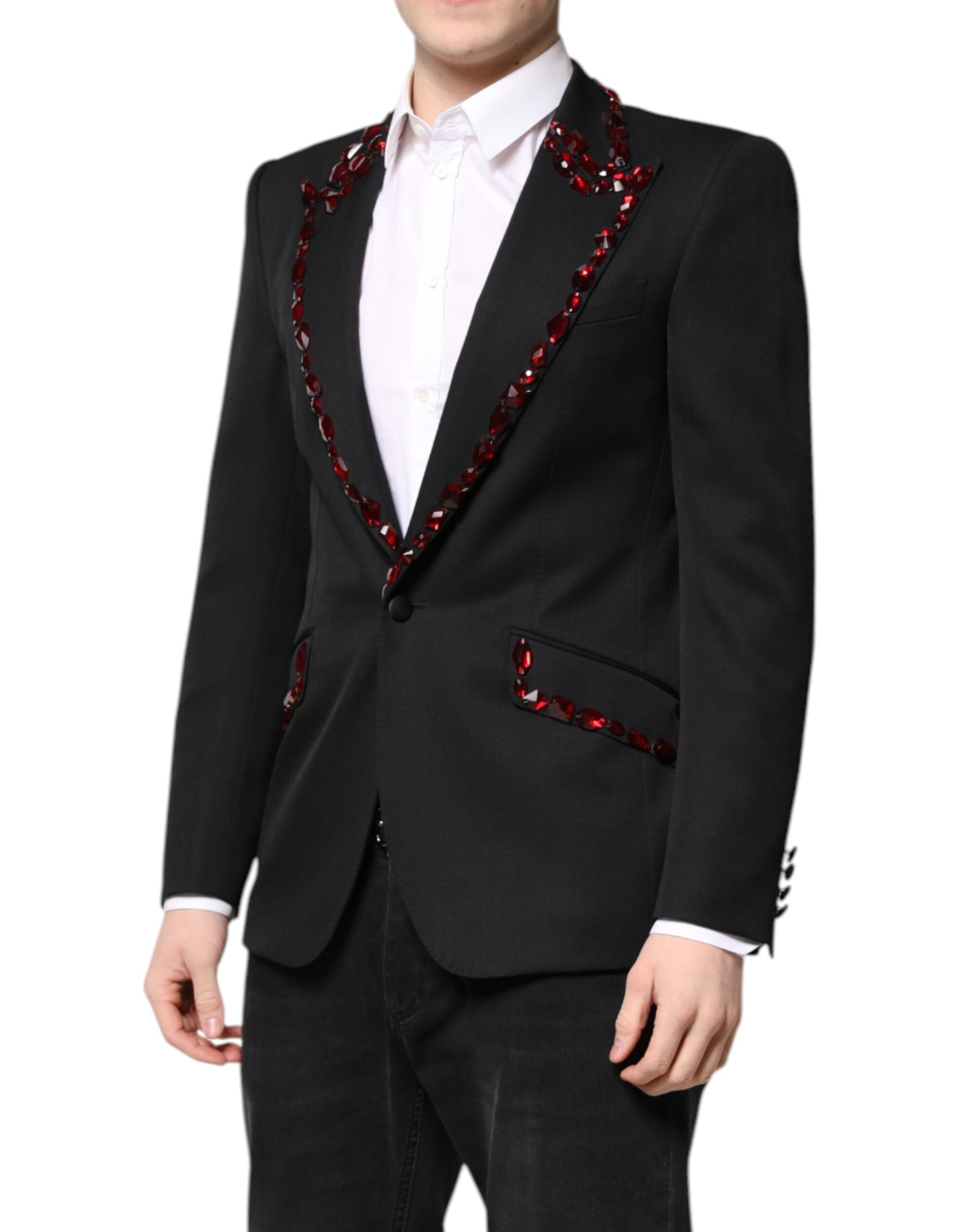 Dolce &amp; Gabbana Sort SICILIA Krystaludsmykket Frakkeblazer
