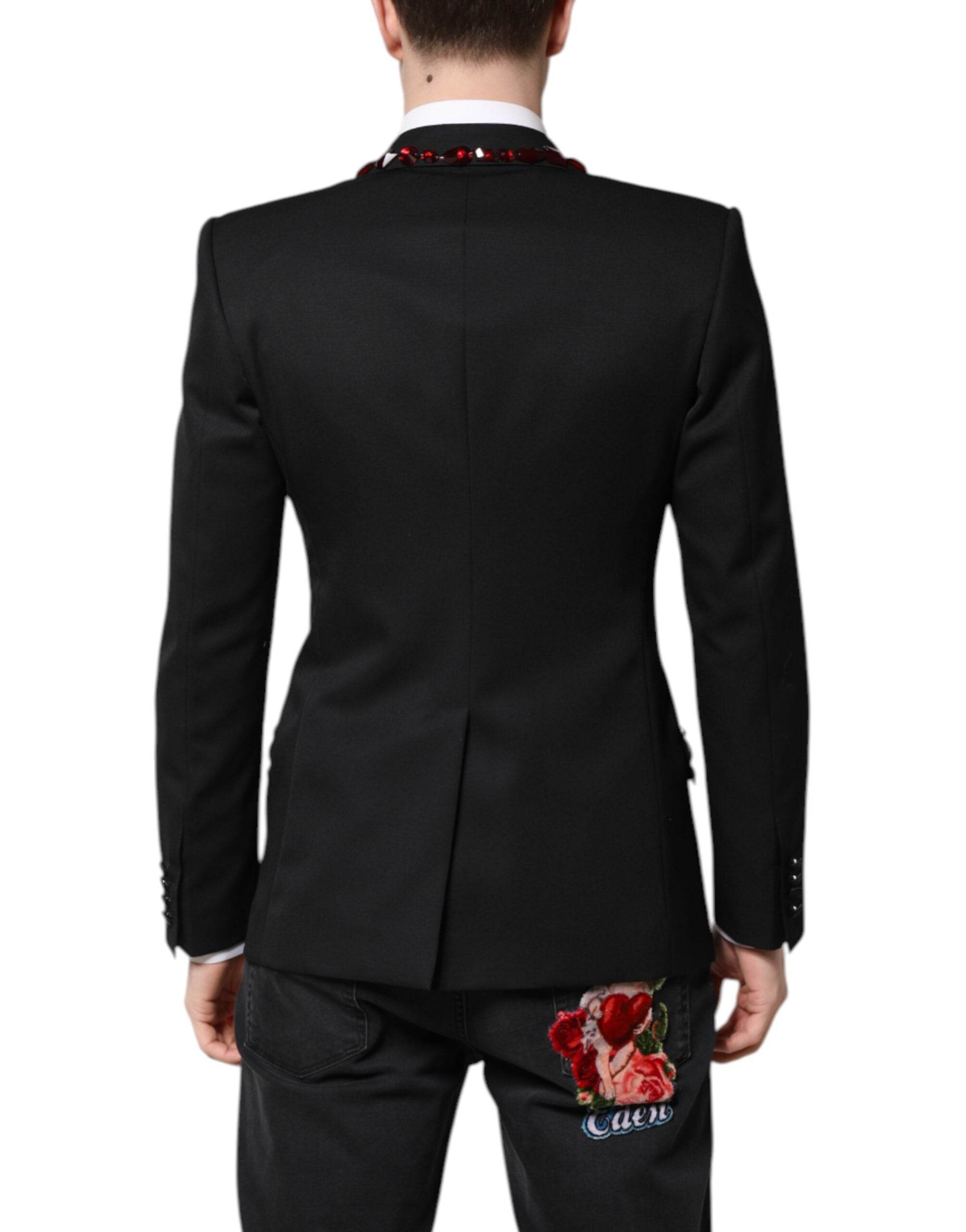 Dolce & Gabbana Black SICILIA CrystalEmbellished Coat Blazer - Hilstor