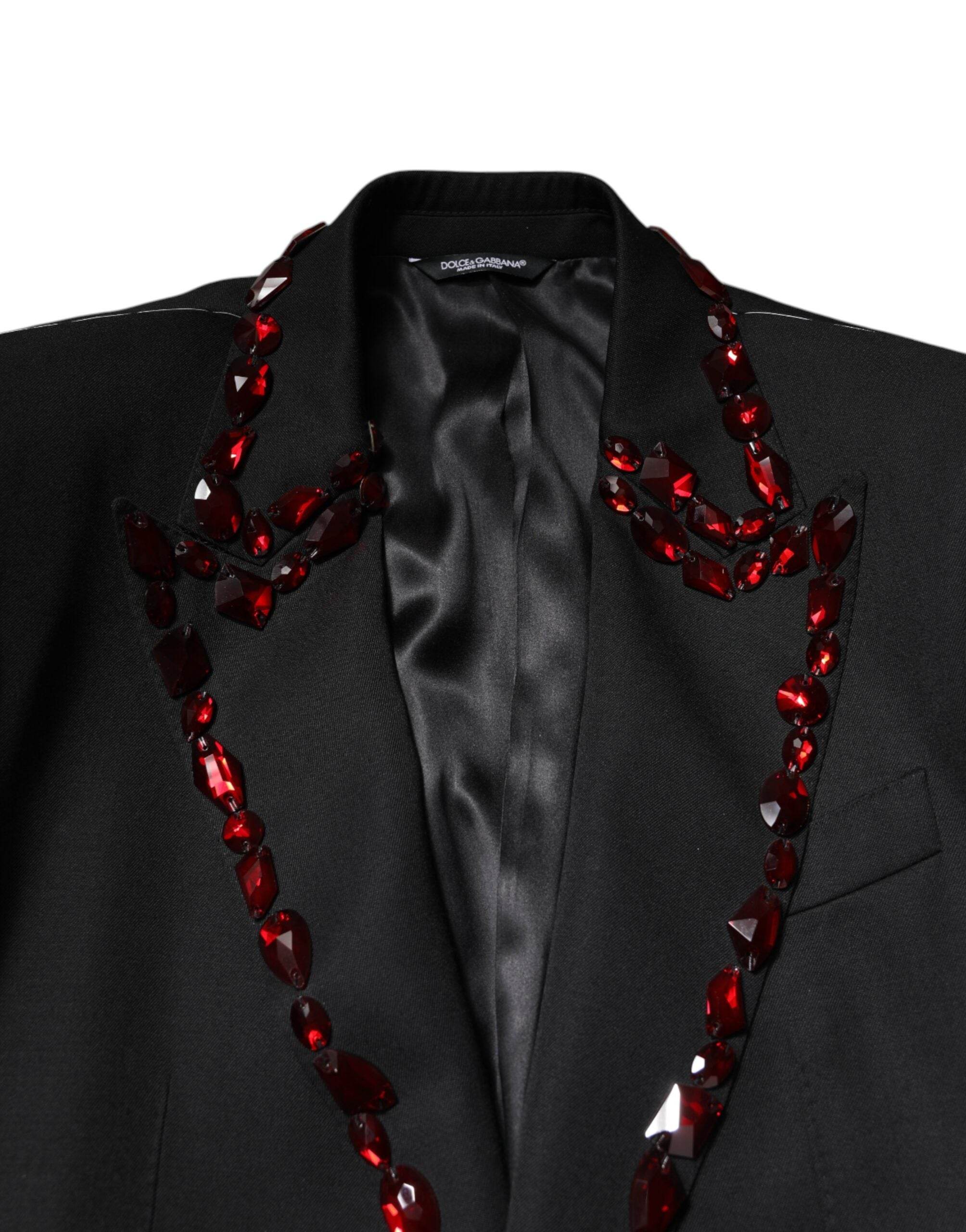 Dolce & Gabbana Black SICILIA CrystalEmbellished Coat Blazer - Hilstor