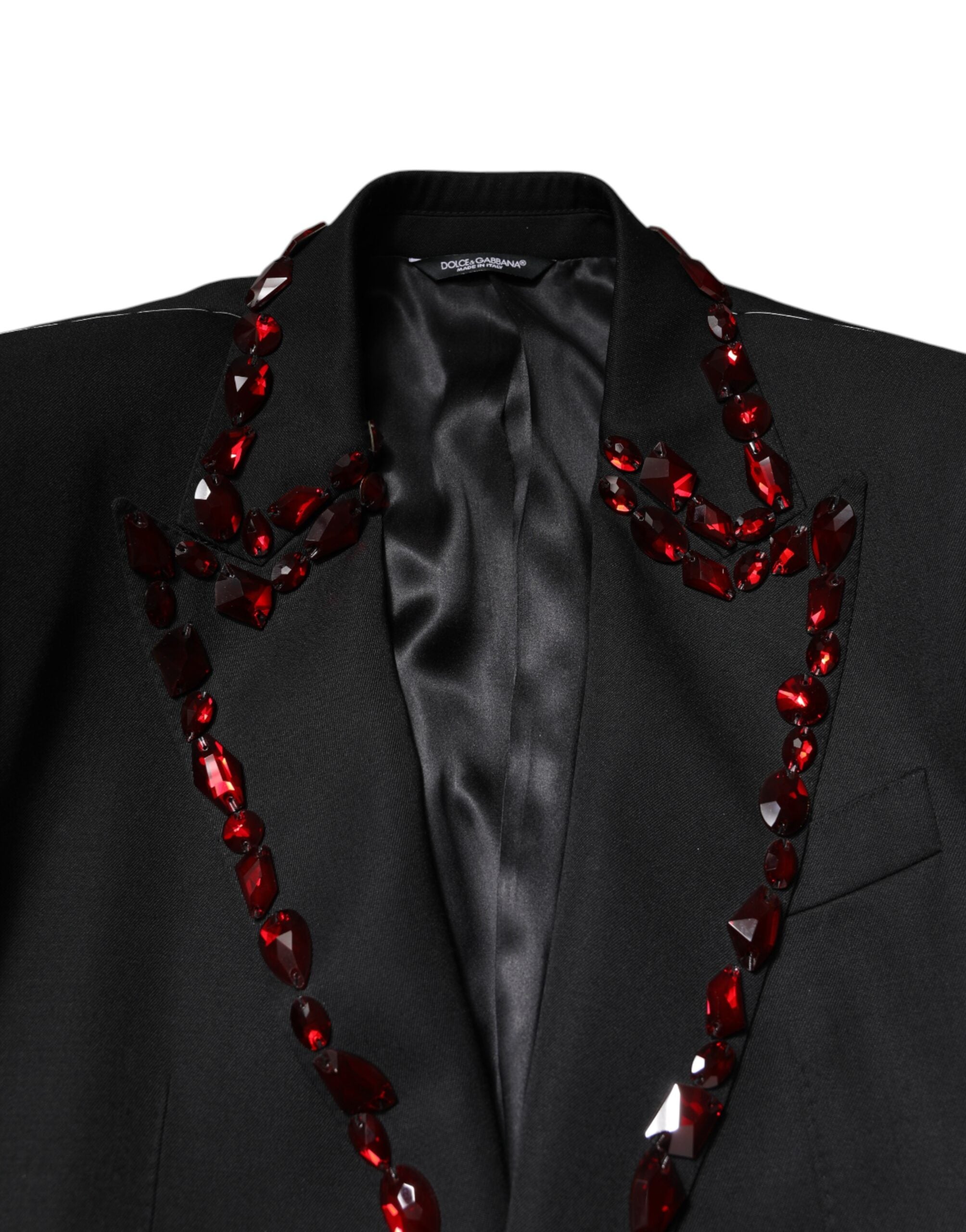 Dolce &amp; Gabbana Sort SICILIA Krystaludsmykket Frakkeblazer