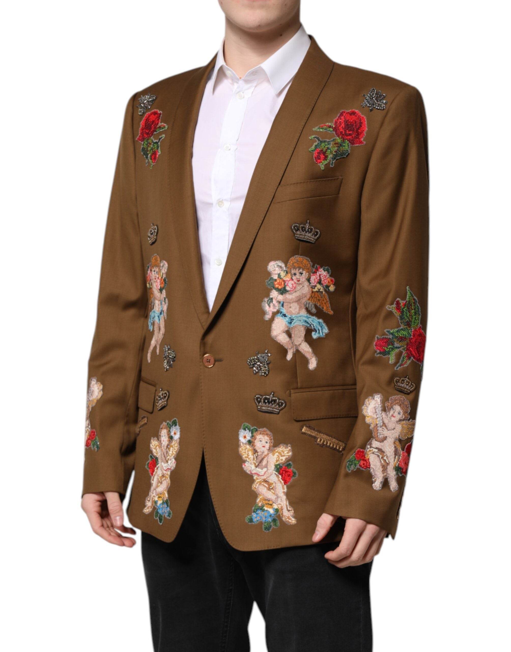 Dolce & Gabbana Brown MARTINI Single Breasted Coat Blazer - Hilstor