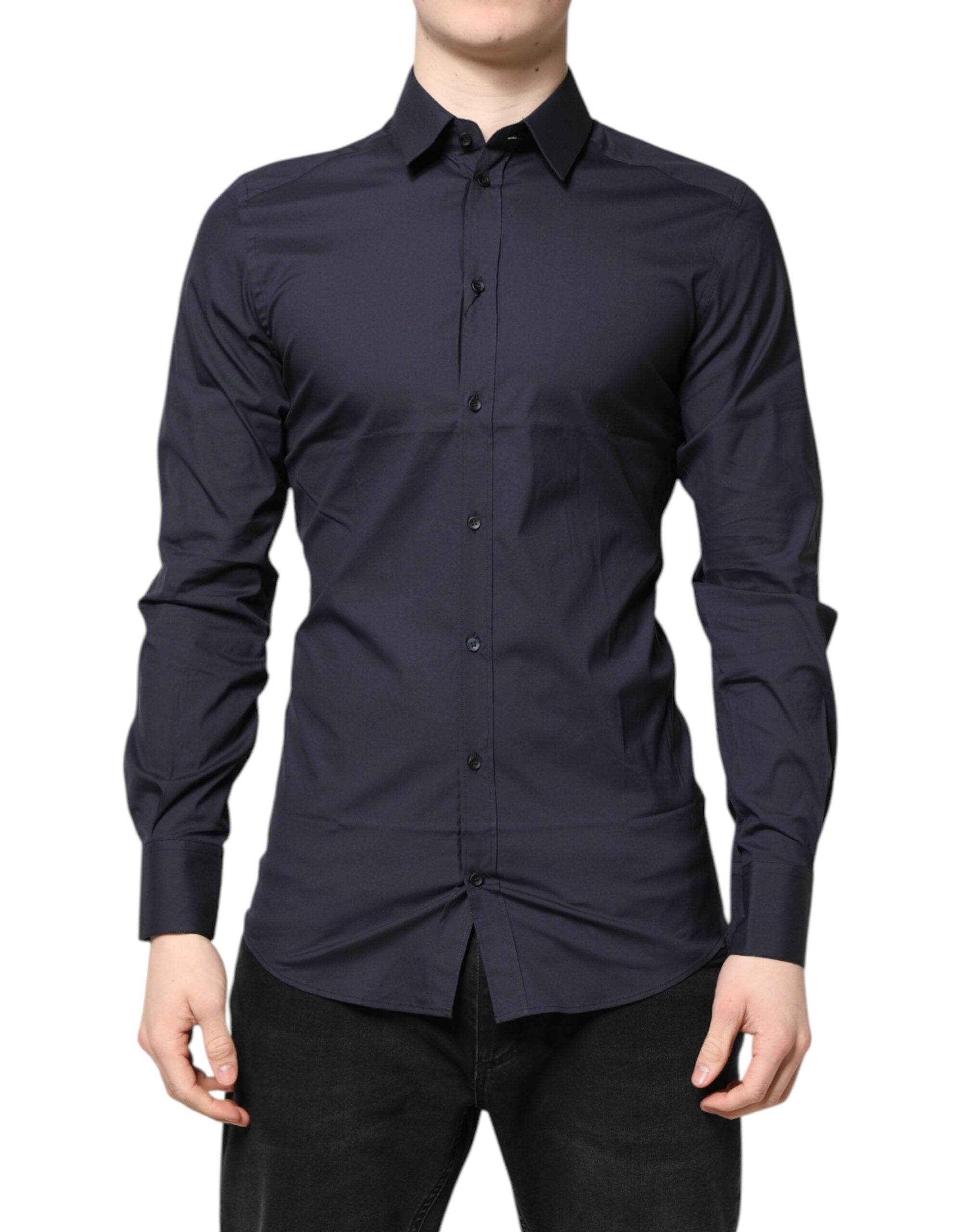 Dolce & Gabbana Dark Blue GOLD Cotton Dress Formal Shirt - Hilstor