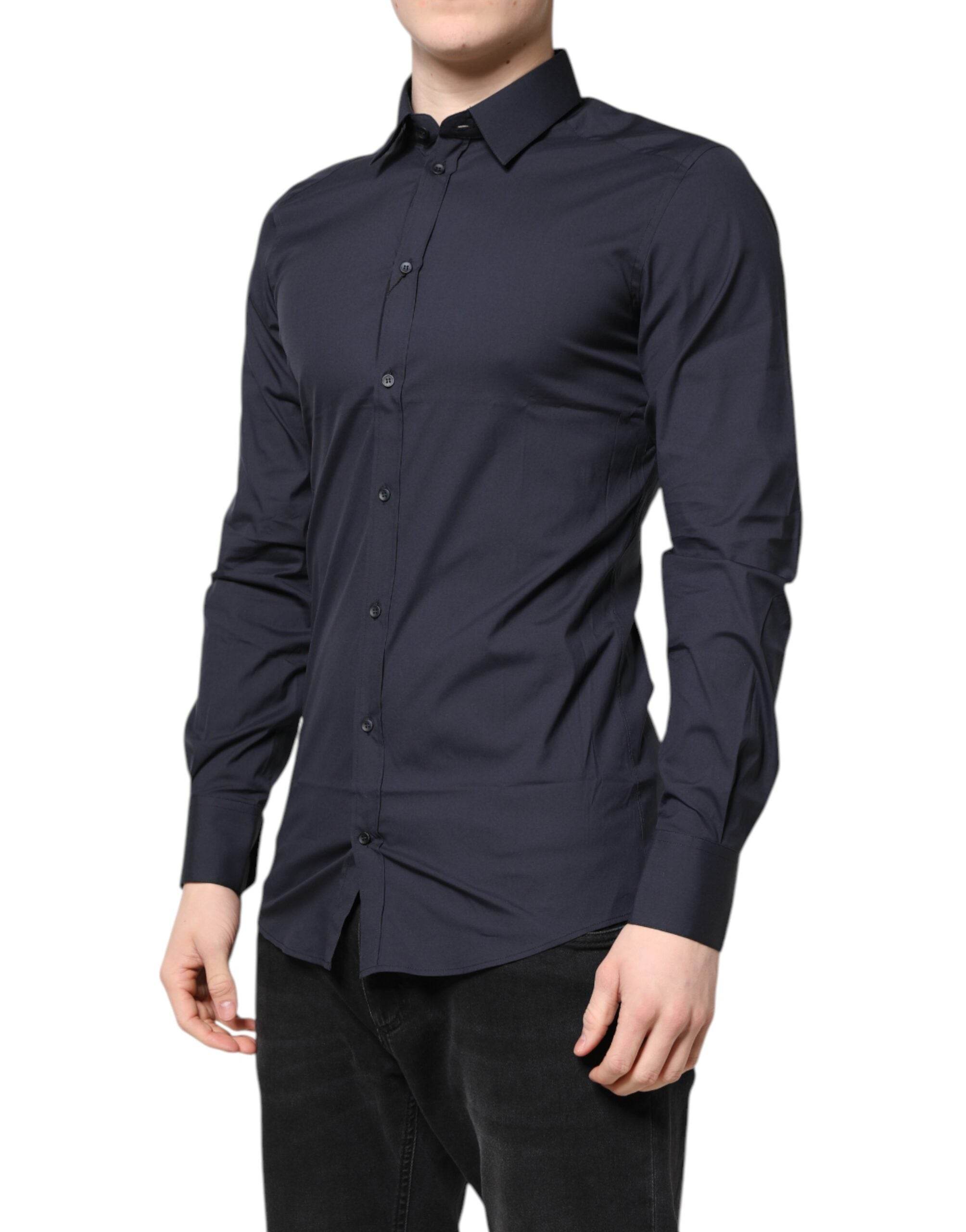 Dolce & Gabbana Dark Blue GOLD Cotton Dress Formal Shirt - Hilstor
