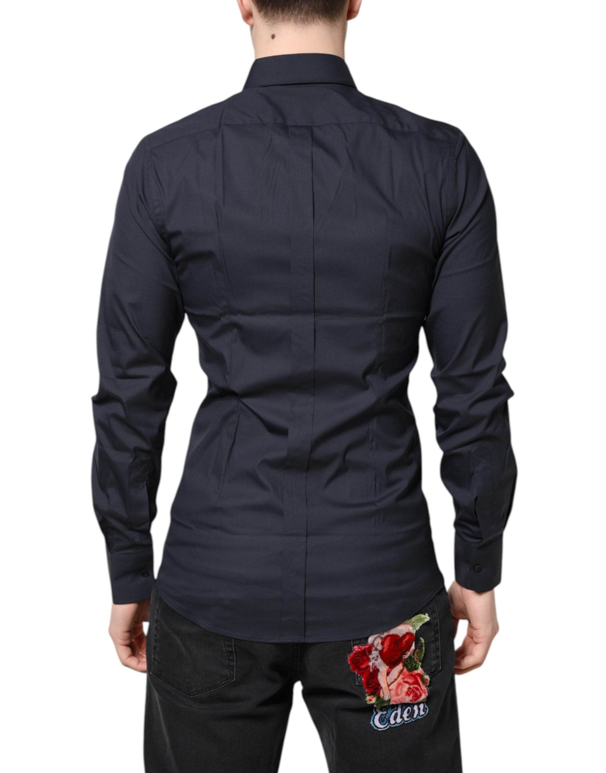 Dolce & Gabbana Dark Blue GOLD Cotton Dress Formal Shirt - Hilstor