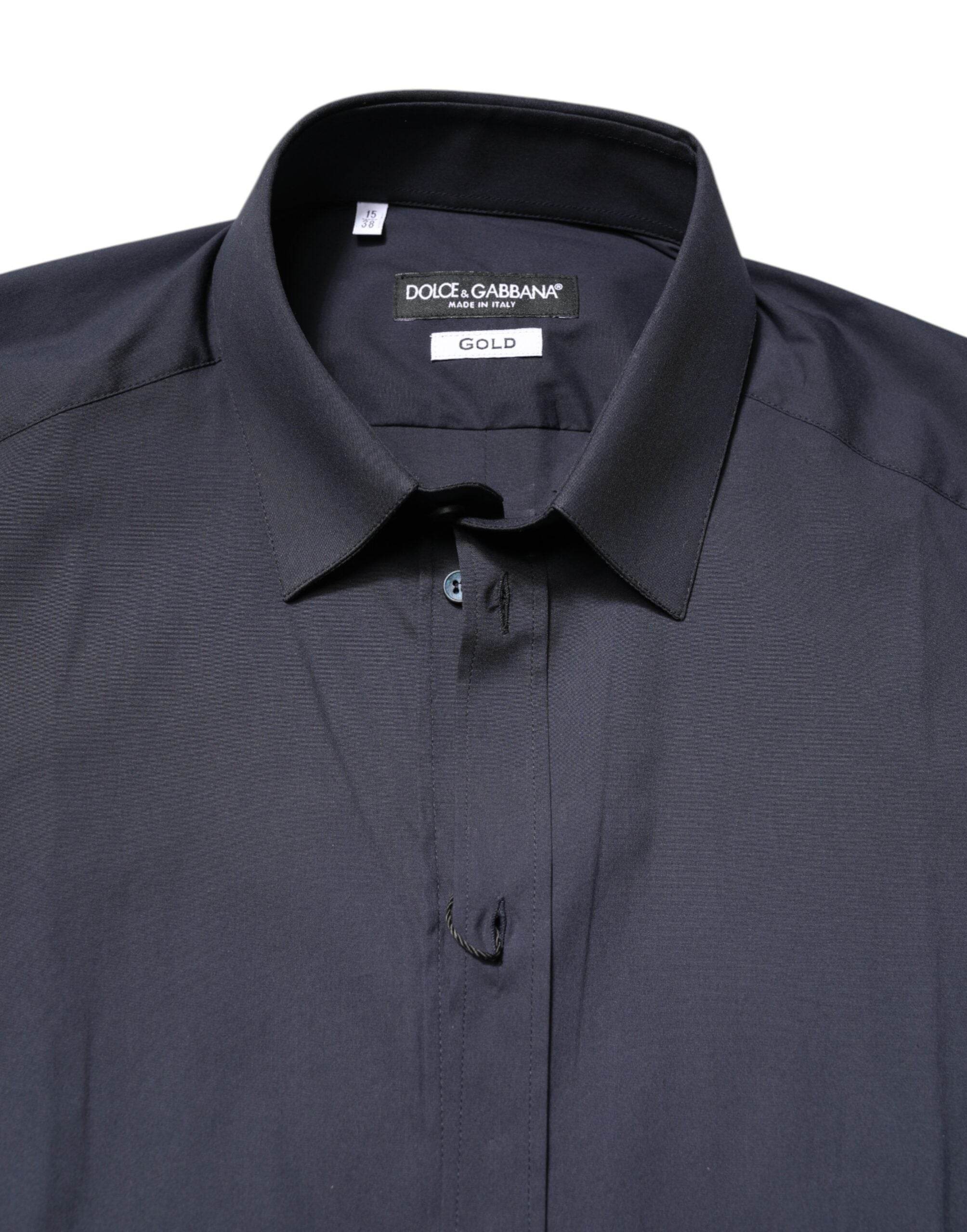 Dolce & Gabbana Dark Blue GOLD Cotton Dress Formal Shirt - Hilstor