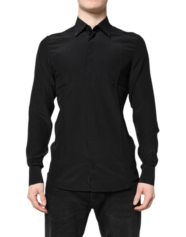Dolce & Gabbana Black Silk GOLD Long Sleeves Dress Shirt - Hilstor