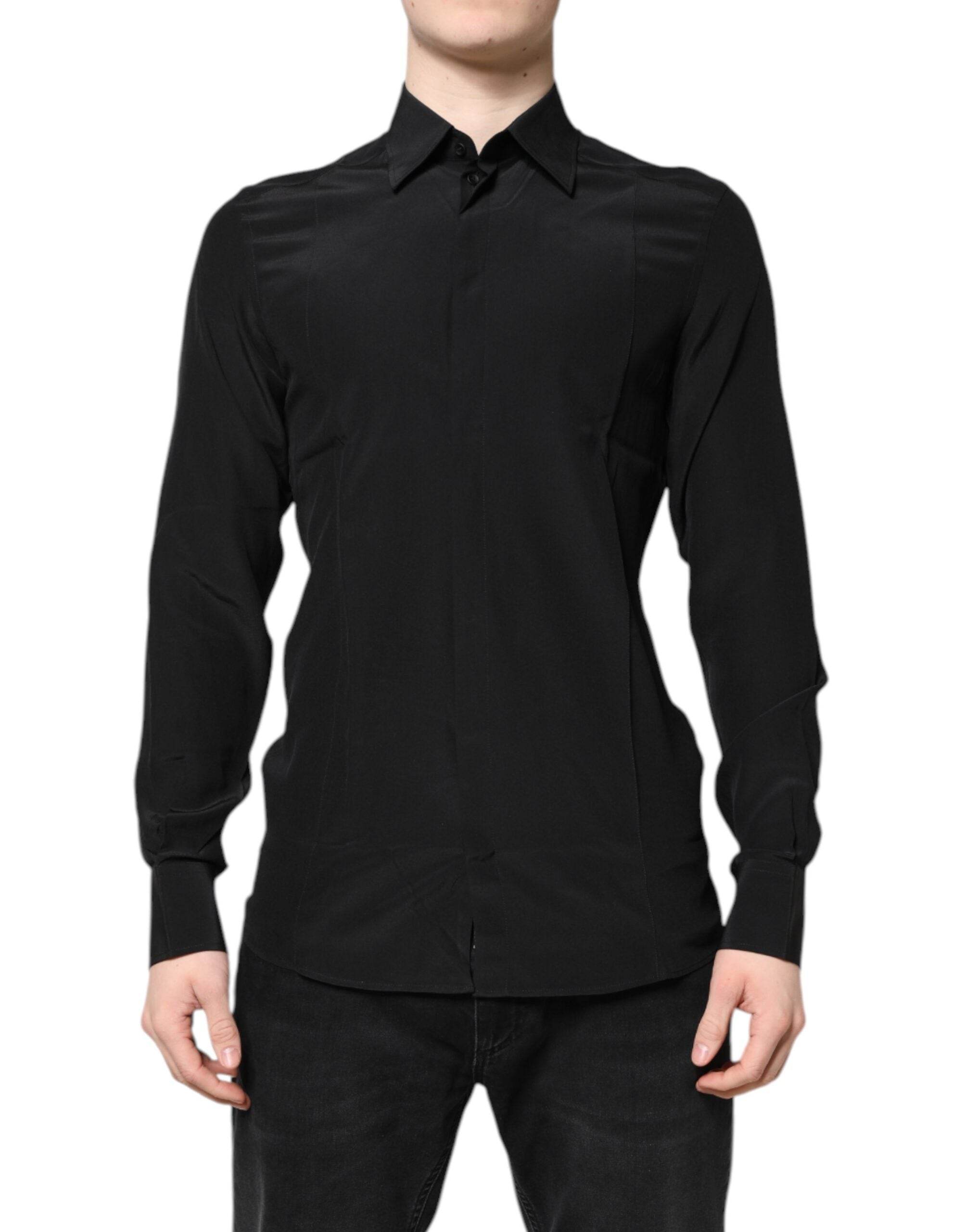 Dolce & Gabbana Black Silk GOLD Long Sleeves Dress Shirt - Hilstor