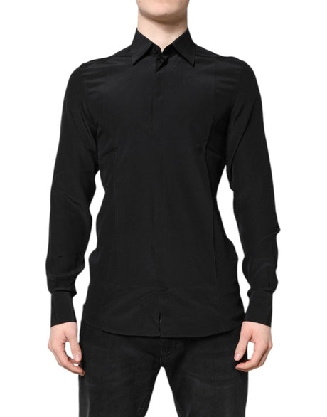 Dolce & Gabbana Black Silk GOLD Long Sleeves Dress Shirt - Hilstor