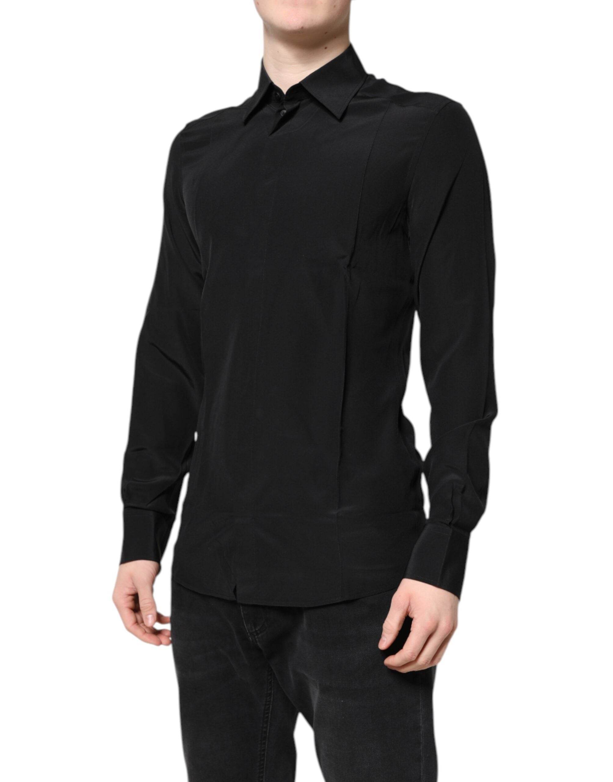 Dolce & Gabbana Black Silk GOLD Long Sleeves Dress Shirt - Hilstor
