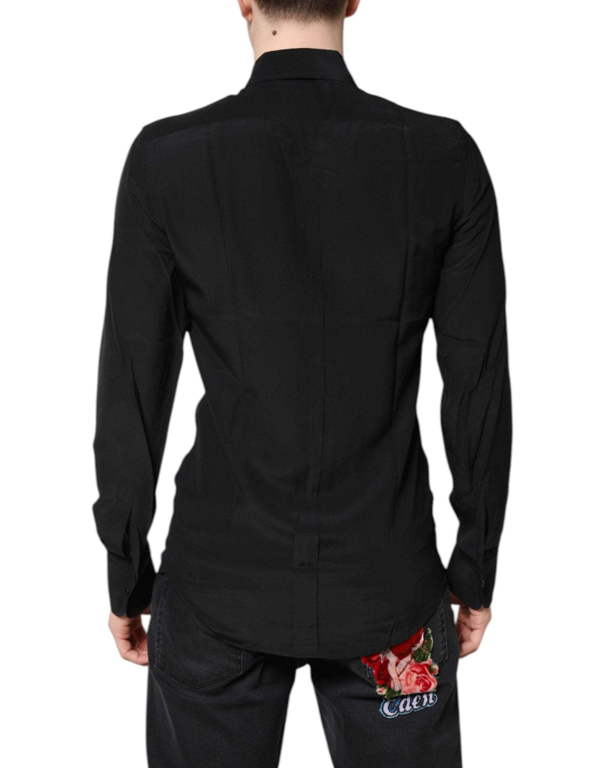 Dolce & Gabbana Black Silk GOLD Long Sleeves Dress Shirt - Hilstor