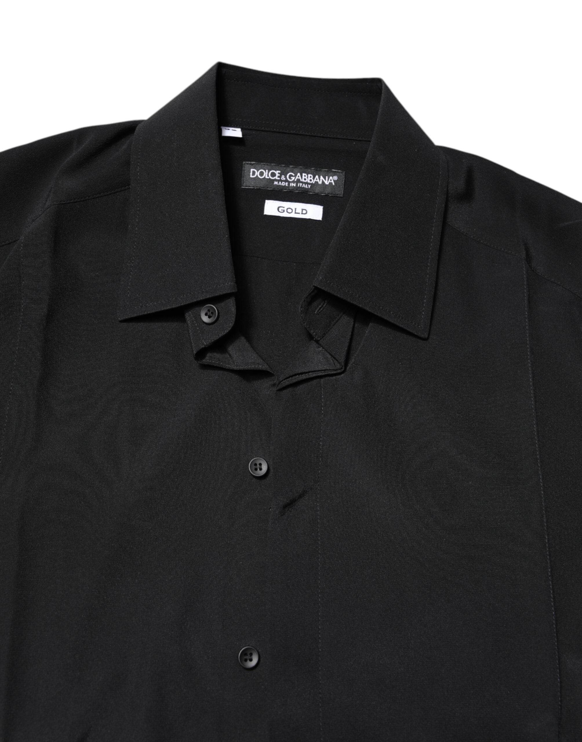 Dolce & Gabbana Black Silk GOLD Long Sleeves Dress Shirt - Hilstor