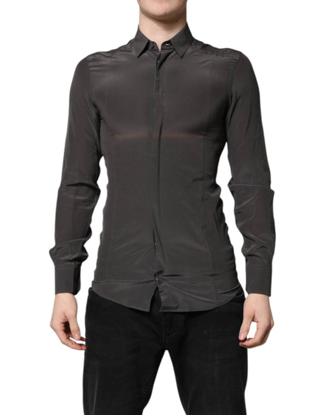 Dolce & Gabbana Dark Gray Silk GOLD Dress Formal Shirt - Hilstor