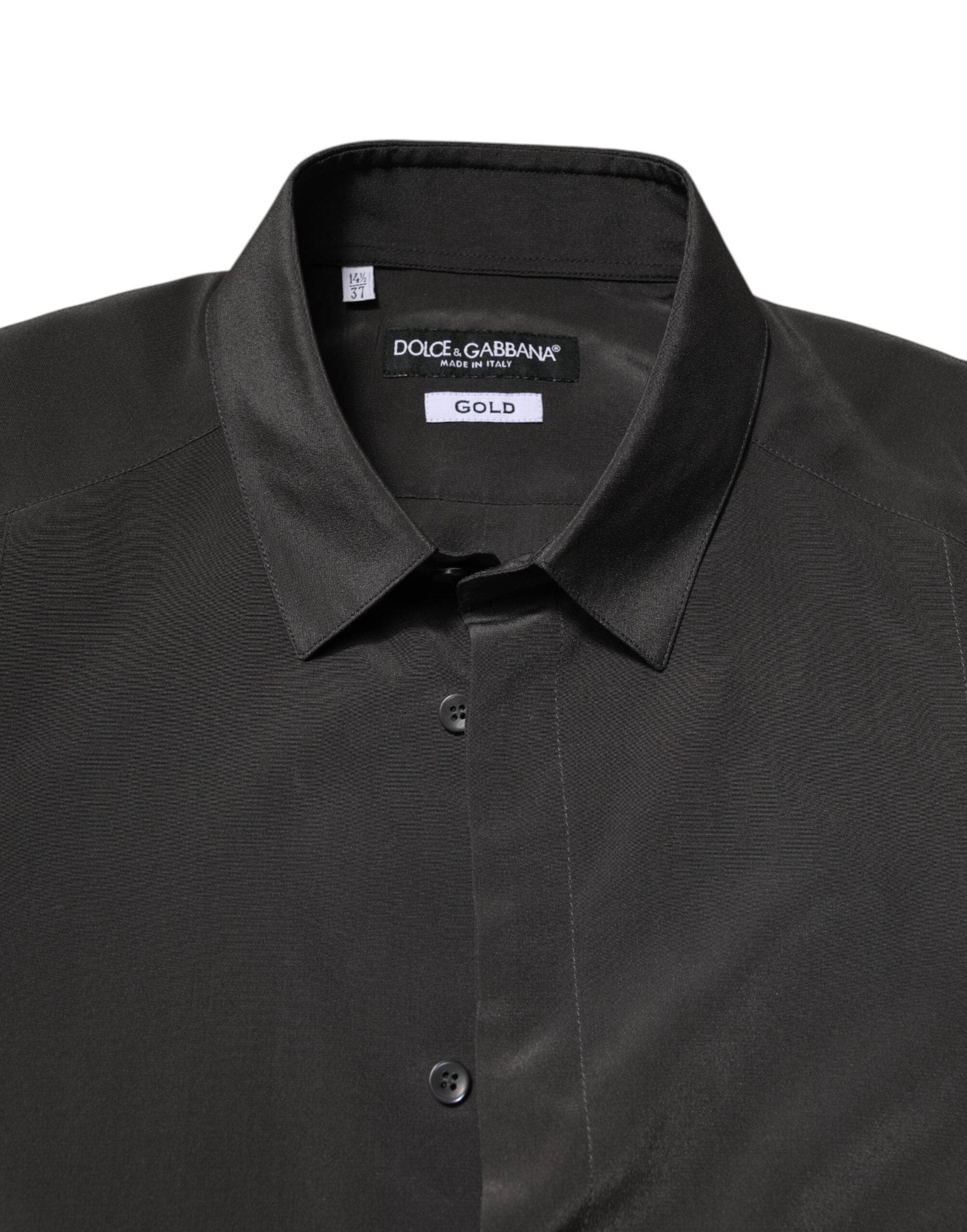 Dolce & Gabbana Dark Gray Silk GOLD Dress Formal Shirt - Hilstor