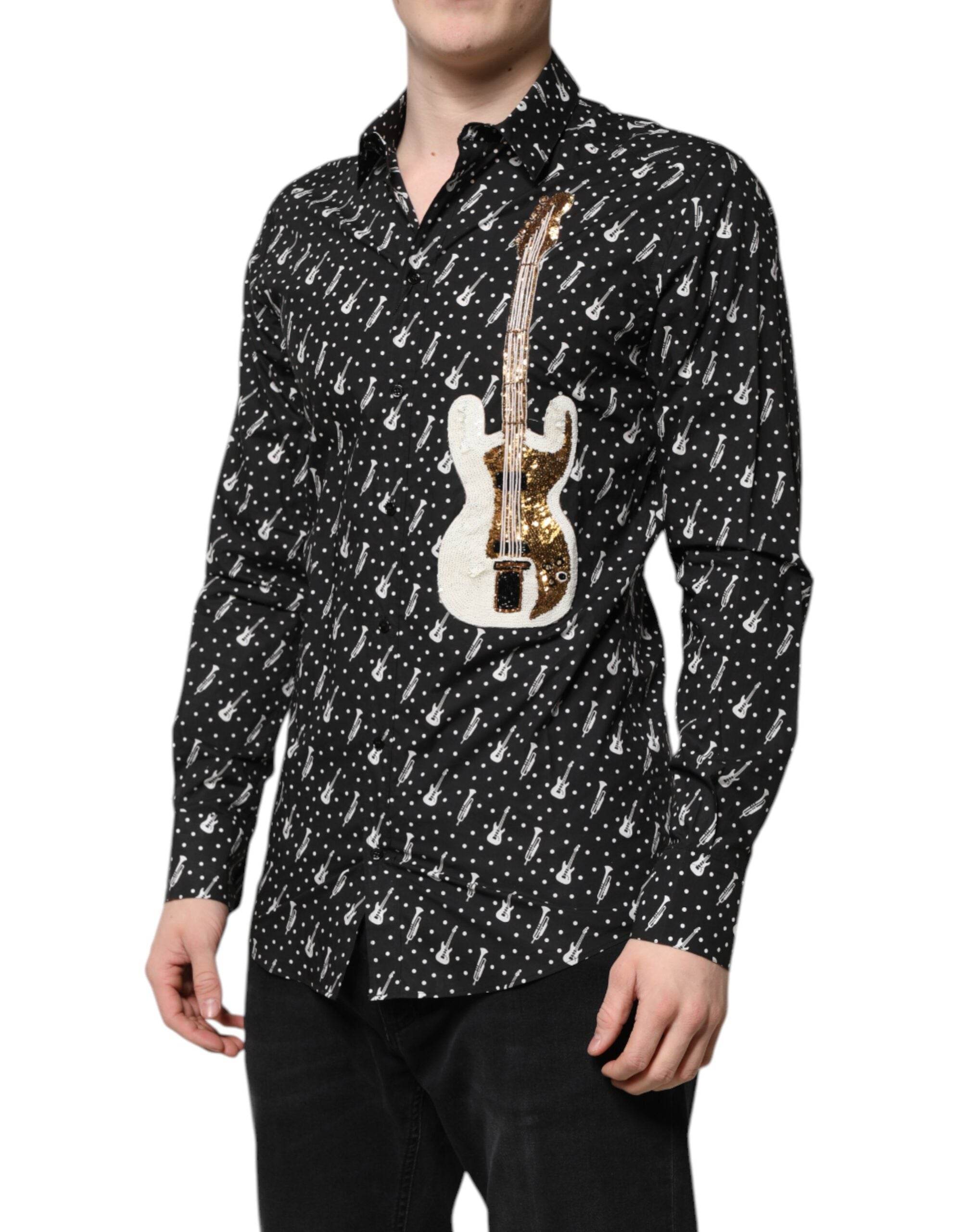 Dolce & Gabbana Black GOLD Instrument Embellished Shirt - Hilstor