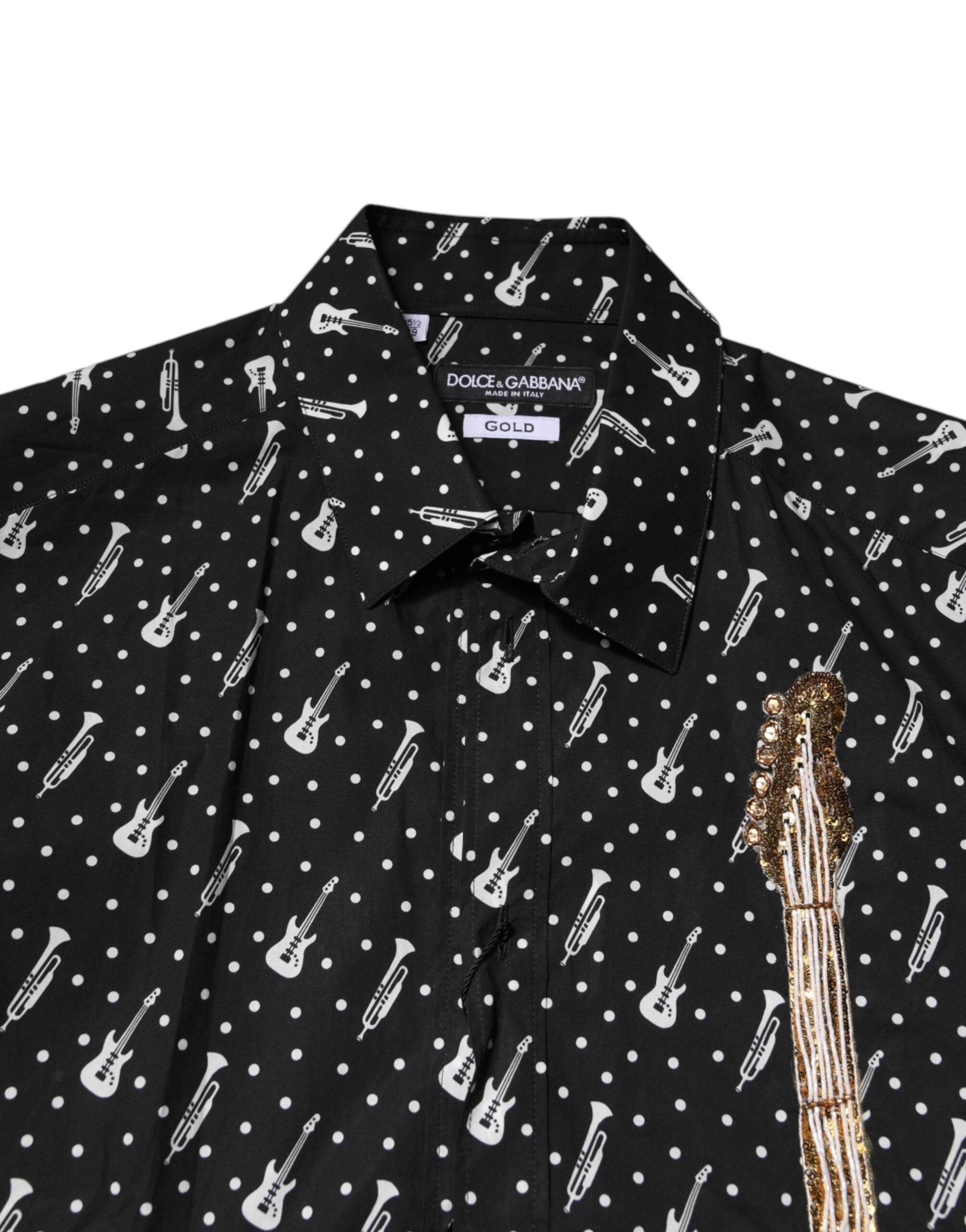 Dolce & Gabbana Black GOLD Instrument Embellished Shirt - Hilstor