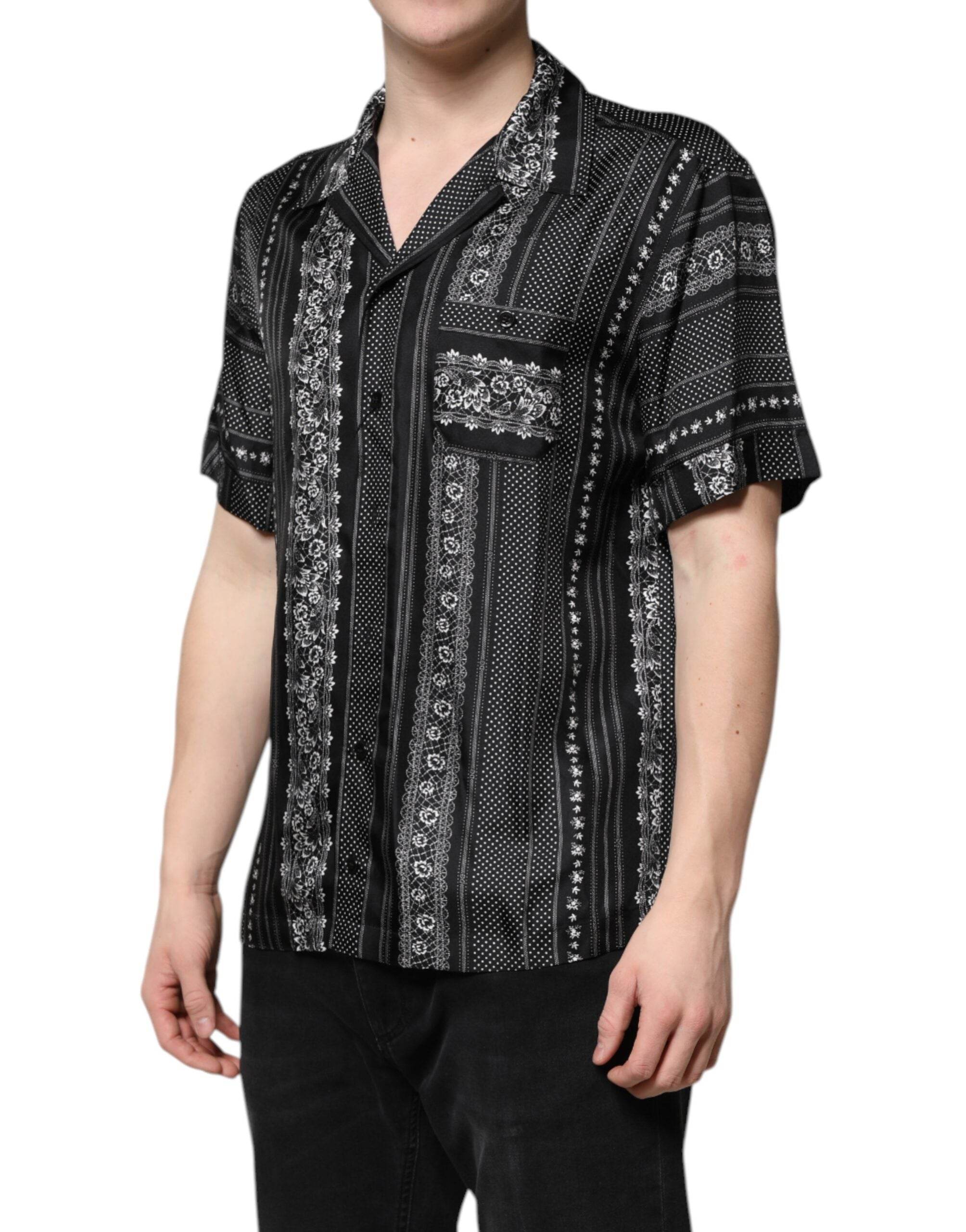 Dolce & Gabbana Black Silk Floral Print Short Sleeves Shirt - Hilstor