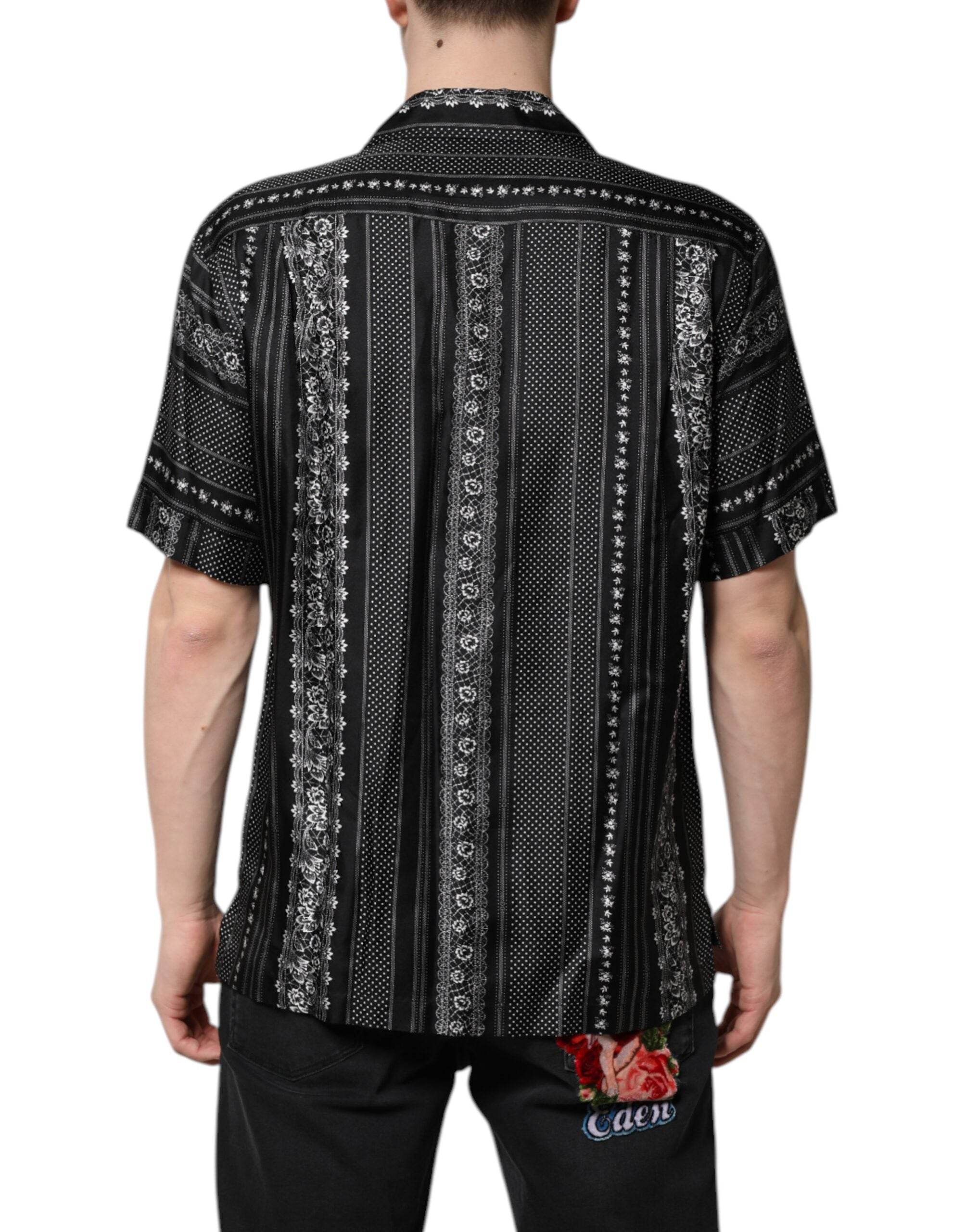 Dolce & Gabbana Black Silk Floral Print Short Sleeves Shirt - Hilstor