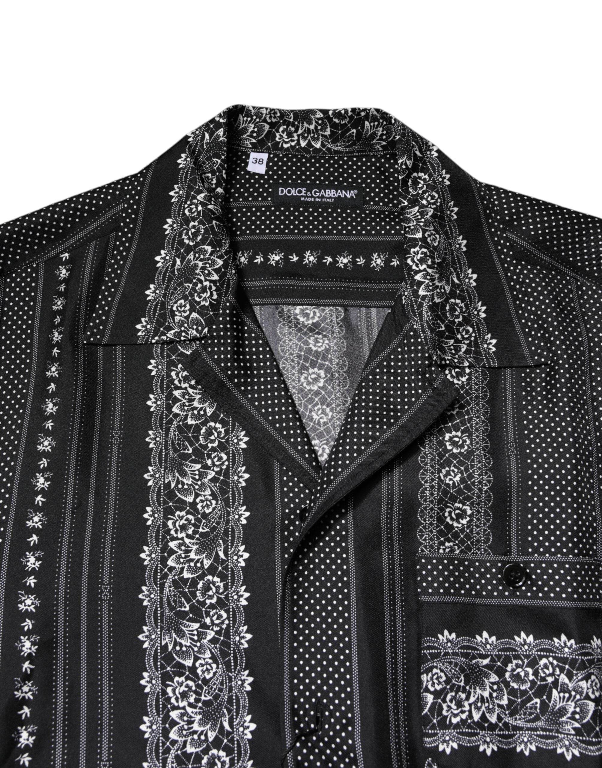 Dolce & Gabbana Black Silk Floral Print Short Sleeves Shirt - Hilstor