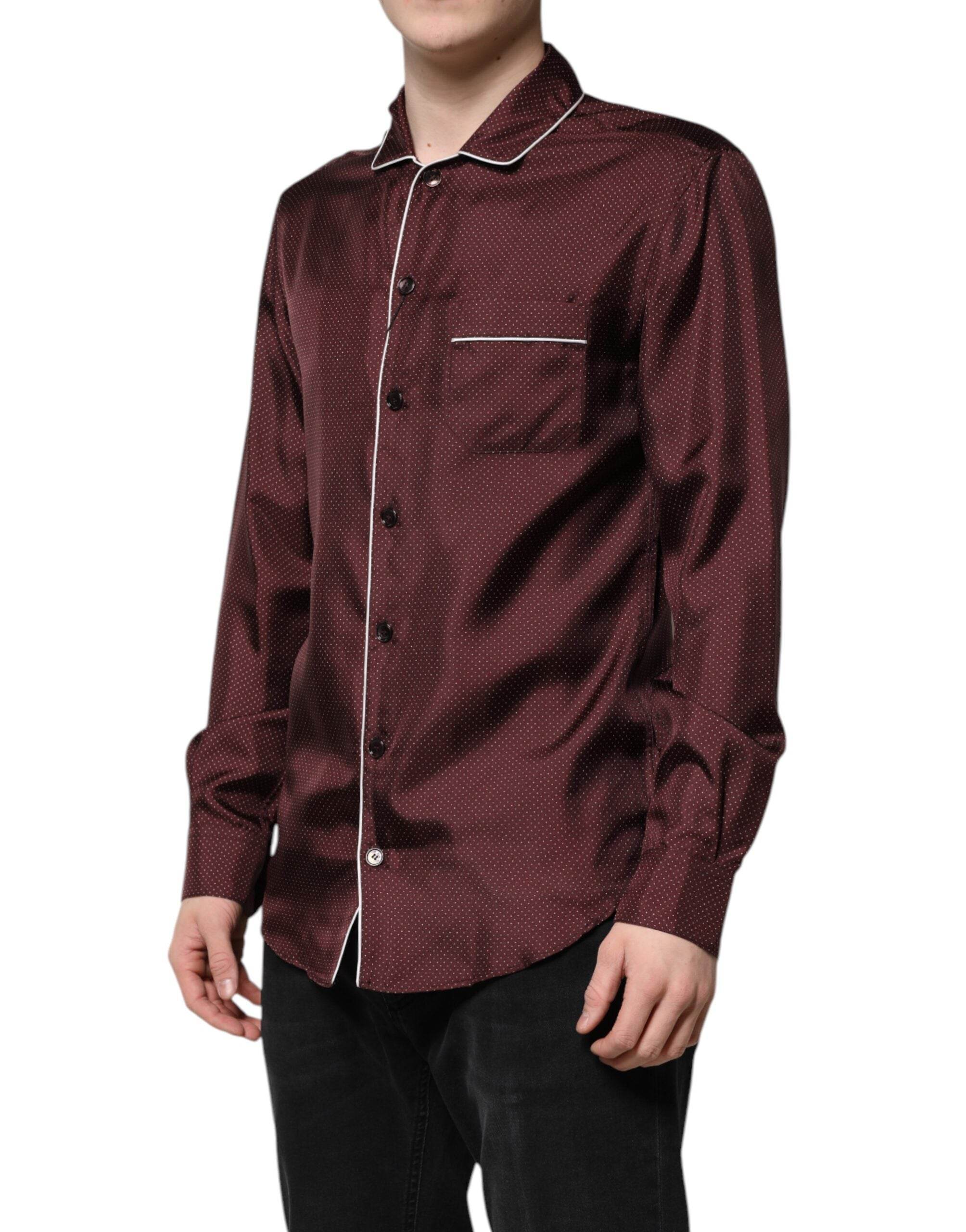 Dolce & Gabbana Burgundy Silk Dotted Long Sleeves Shirt - Hilstor