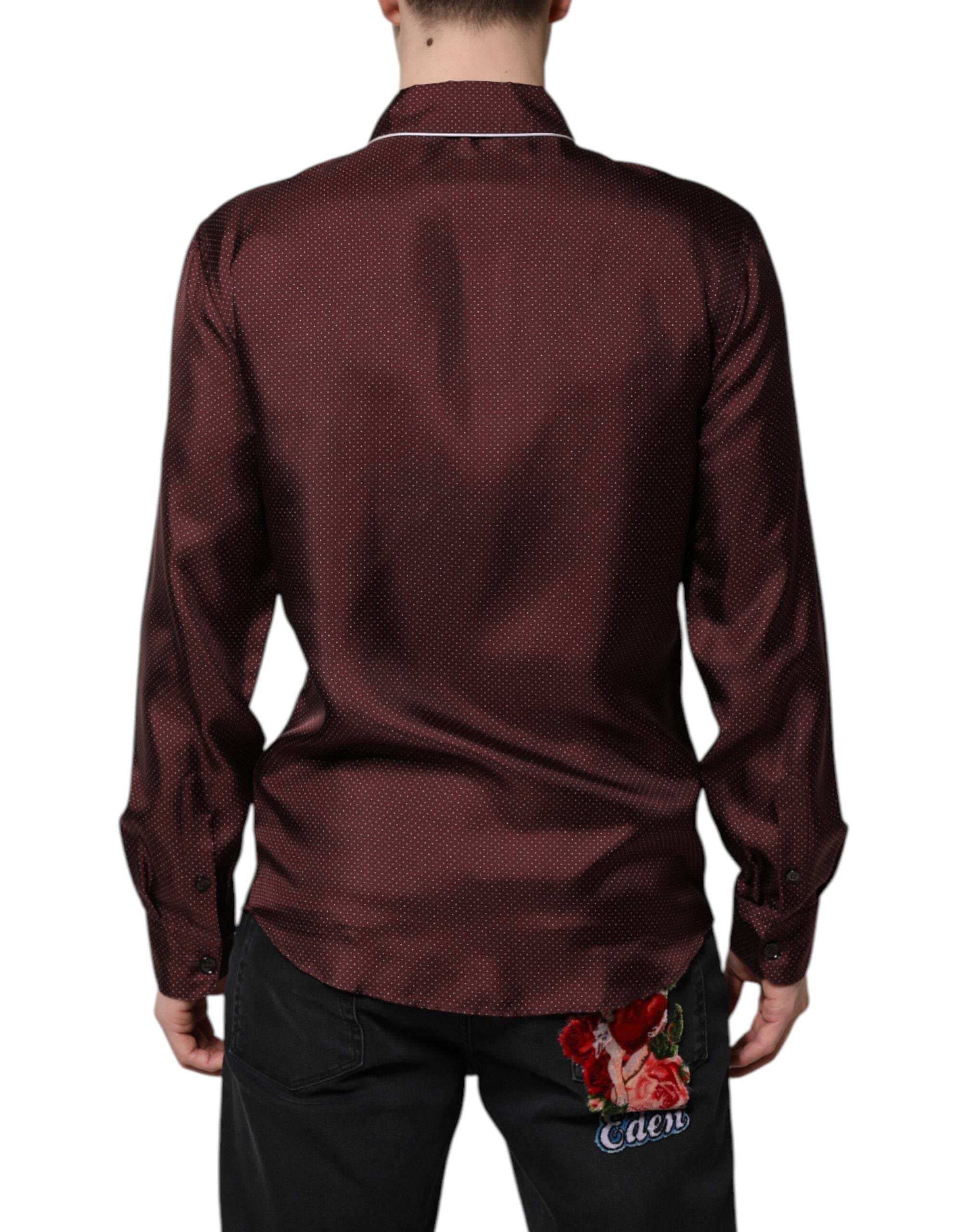 Dolce & Gabbana Burgundy Silk Dotted Long Sleeves Shirt - Hilstor
