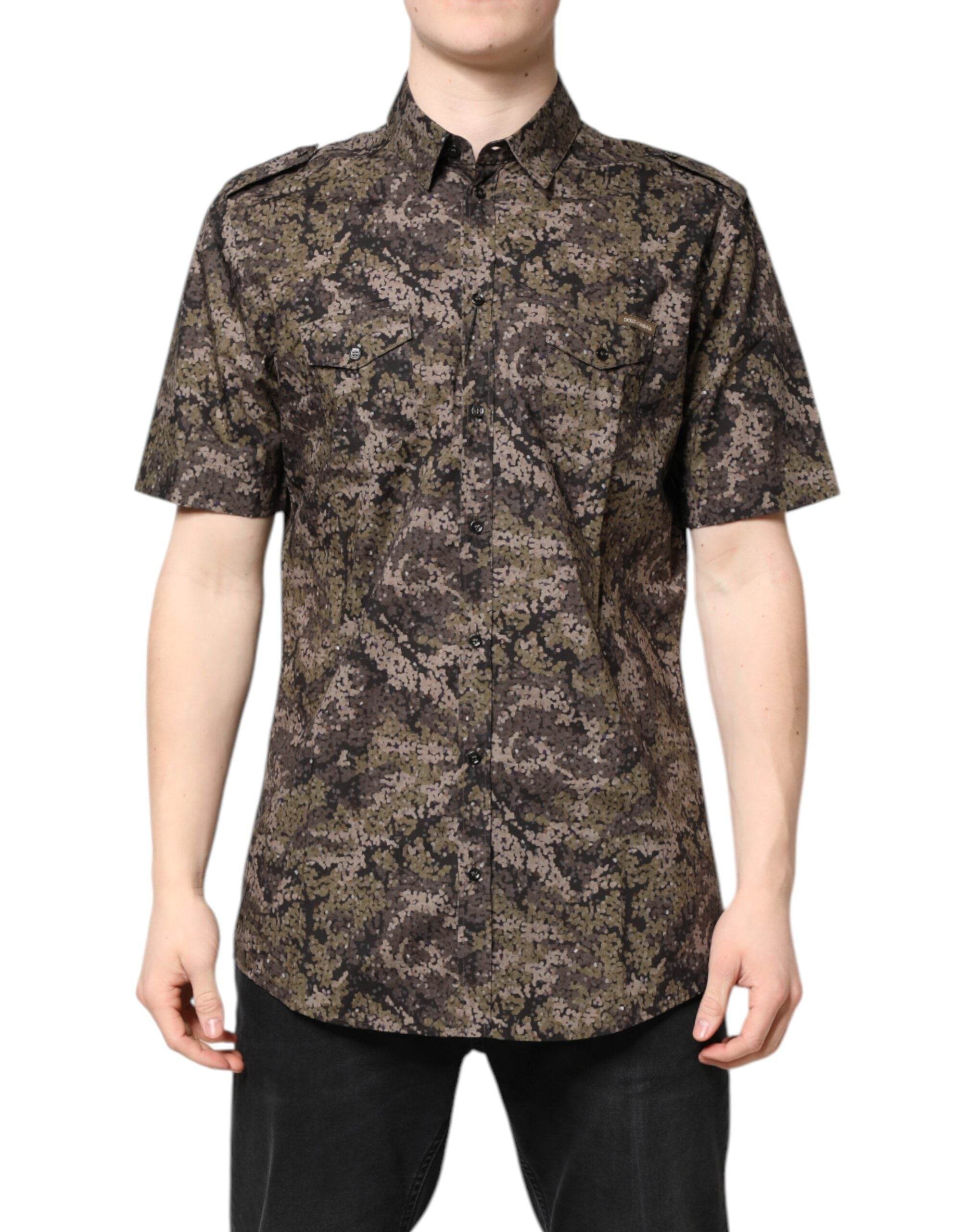 Dolce & Gabbana Multicolor Camouflage Button Down GOLD Shirt - Hilstor