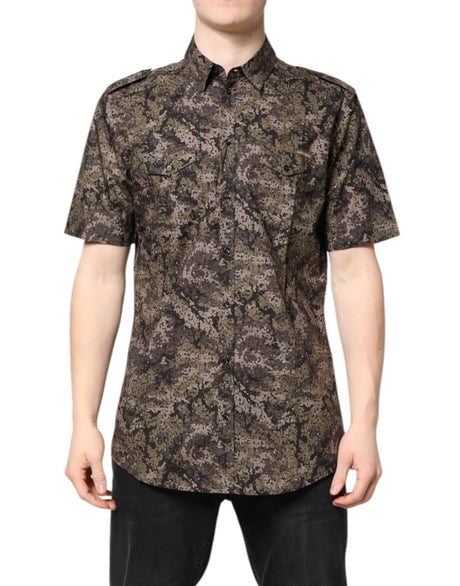 Dolce & Gabbana Multicolor Camouflage Button Down GOLD Shirt - Hilstor