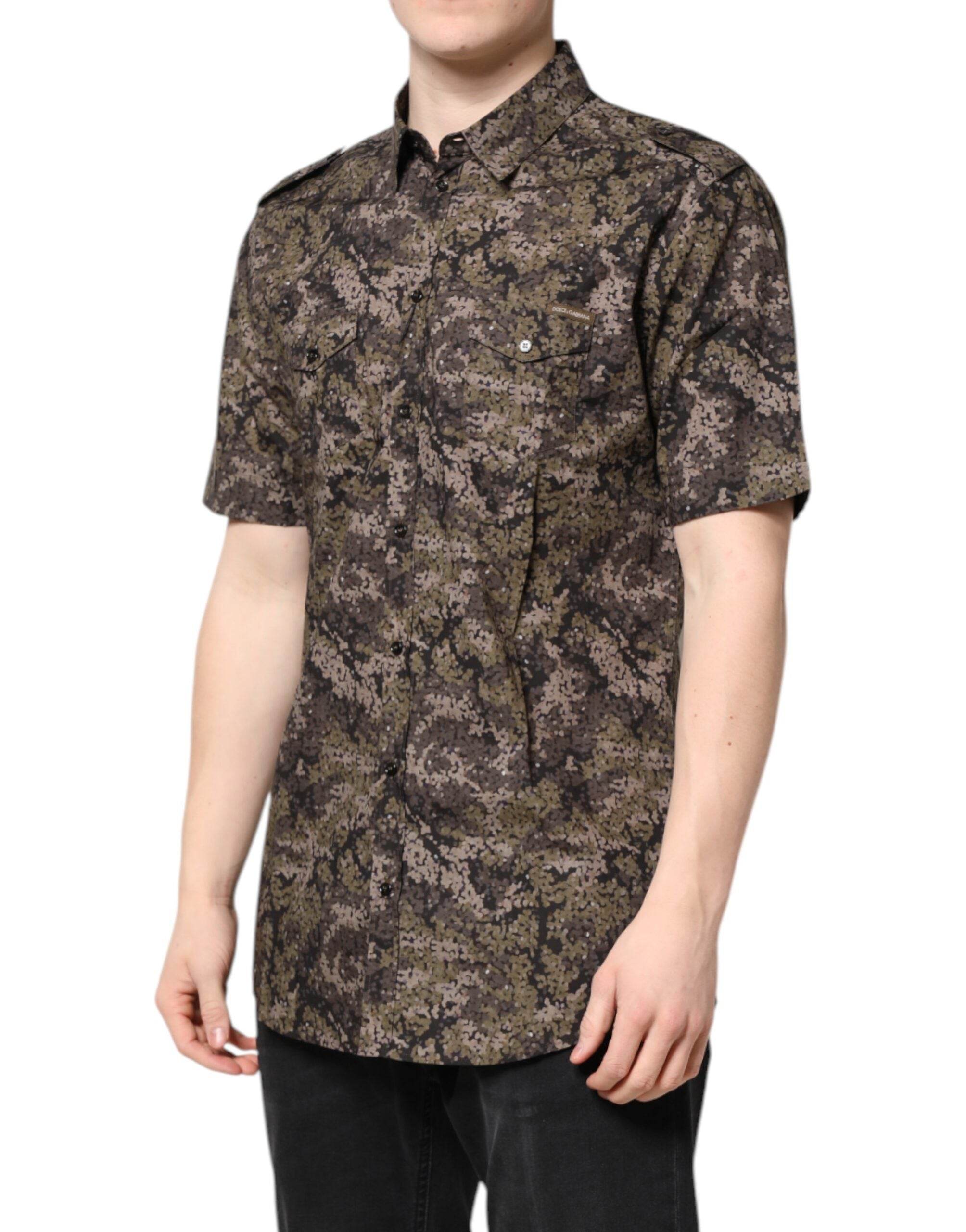 Dolce & Gabbana Multicolor Camouflage Button Down GOLD Shirt - Hilstor