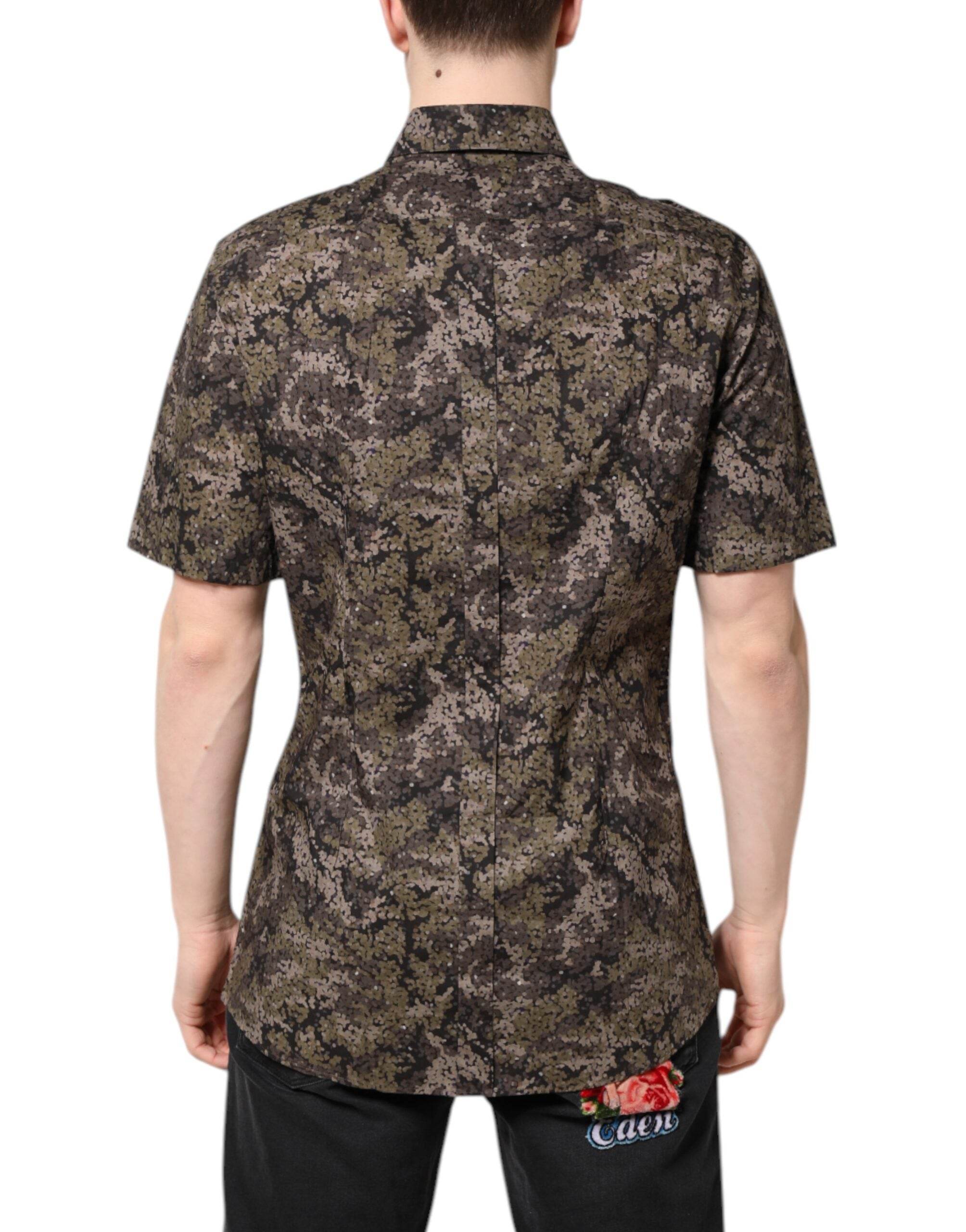 Dolce & Gabbana Multicolor Camouflage Button Down GOLD Shirt - Hilstor