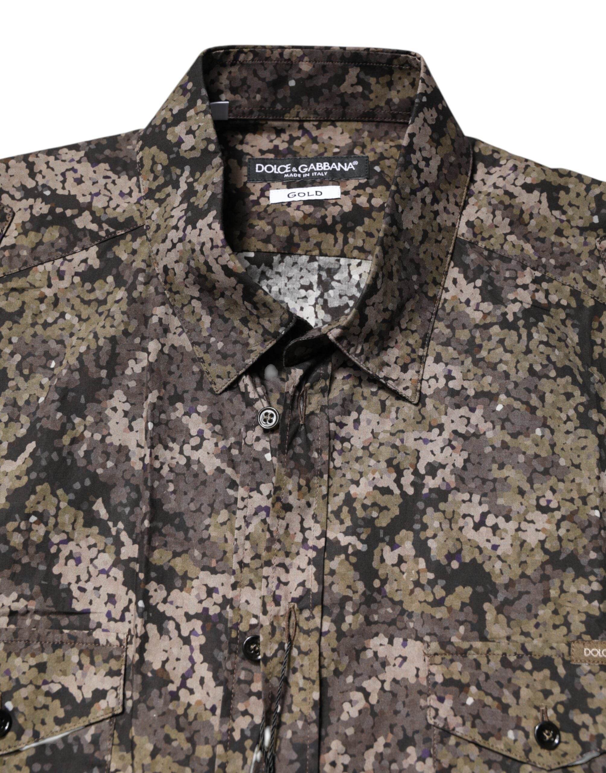 Dolce & Gabbana Multicolor Camouflage Button Down GOLD Shirt - Hilstor