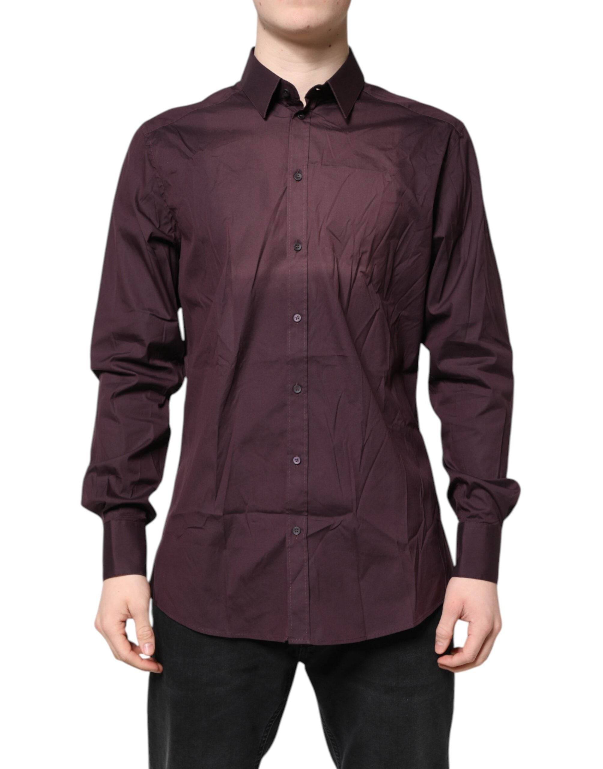 Dolce & Gabbana Burgundy Cotton GOLD Long Sleeves Shirt - Hilstor