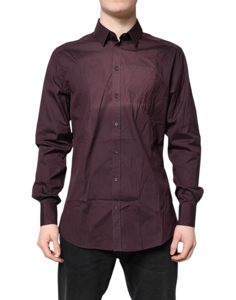 Dolce & Gabbana Burgundy Cotton GOLD Long Sleeves Shirt - Hilstor