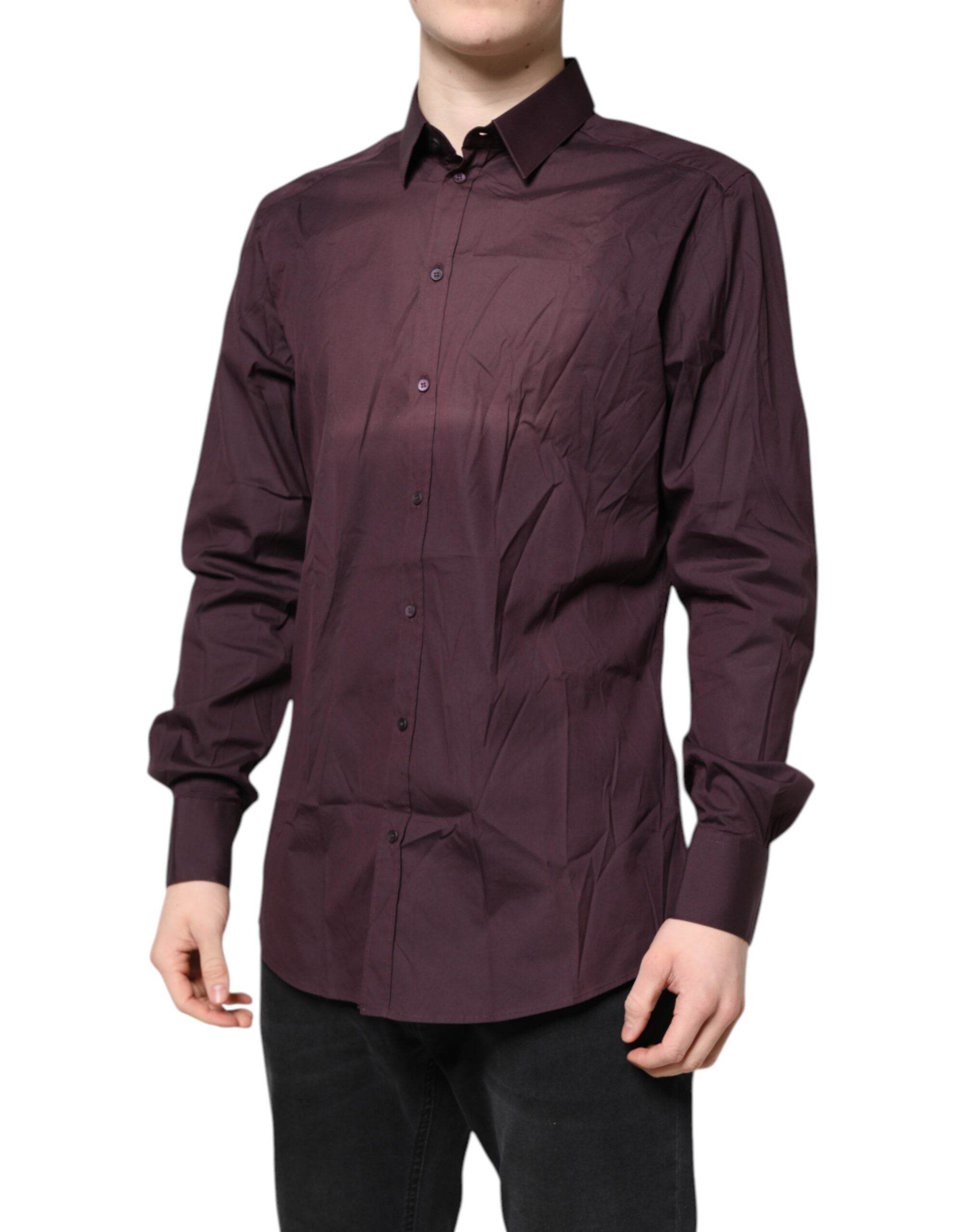 Dolce & Gabbana Burgundy Cotton GOLD Long Sleeves Shirt - Hilstor