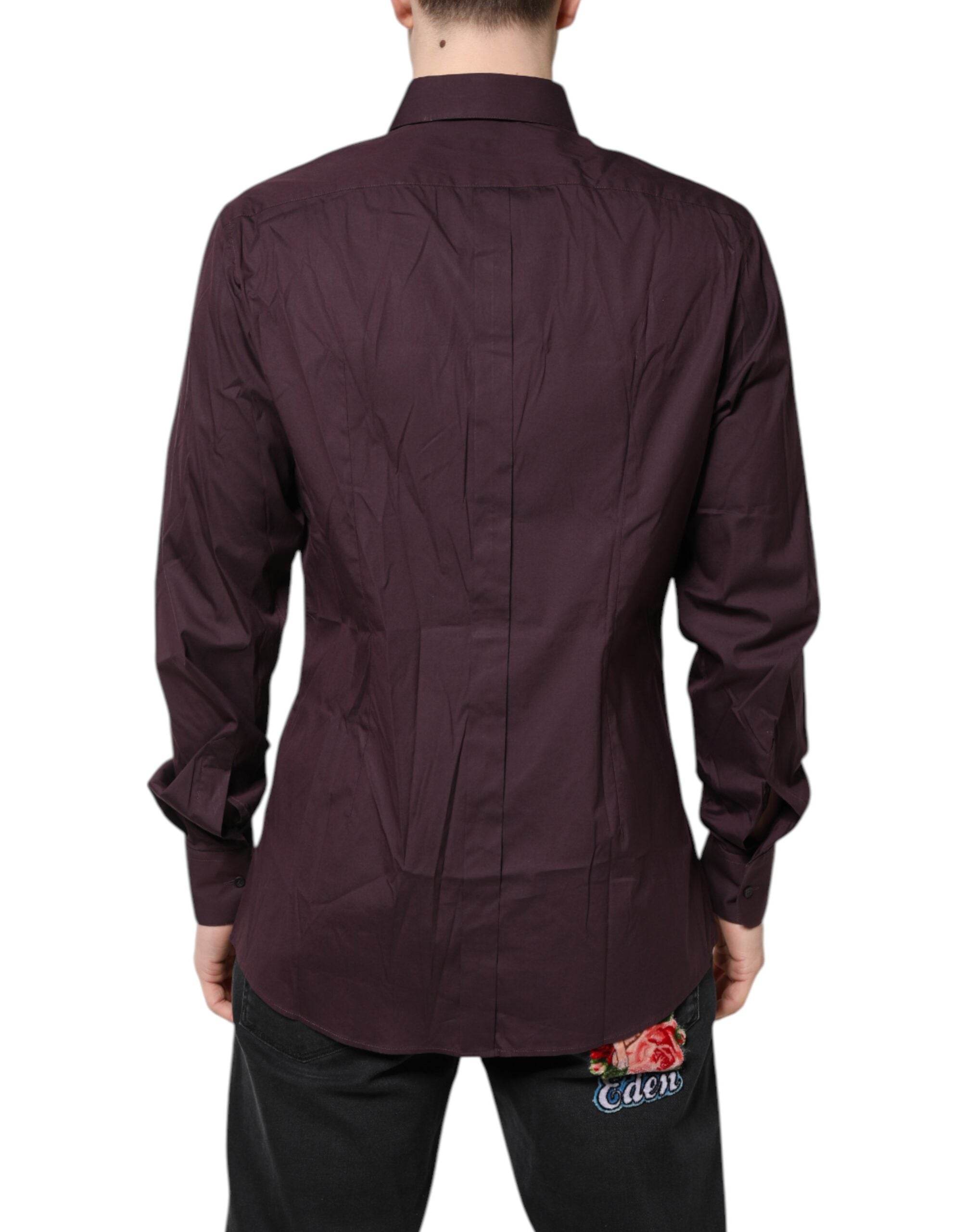 Dolce & Gabbana Burgundy Cotton GOLD Long Sleeves Shirt - Hilstor