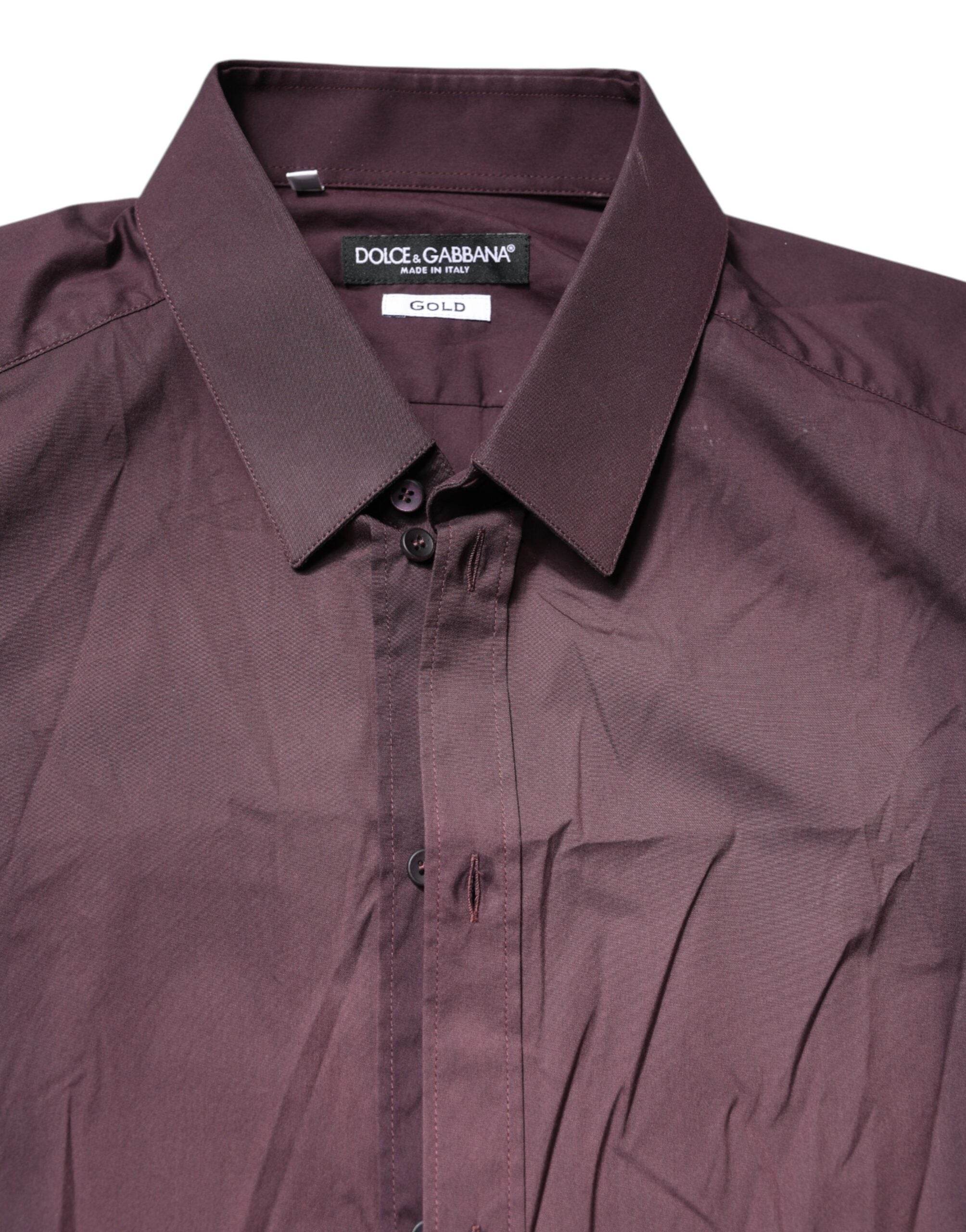 Dolce & Gabbana Burgundy Cotton GOLD Long Sleeves Shirt - Hilstor