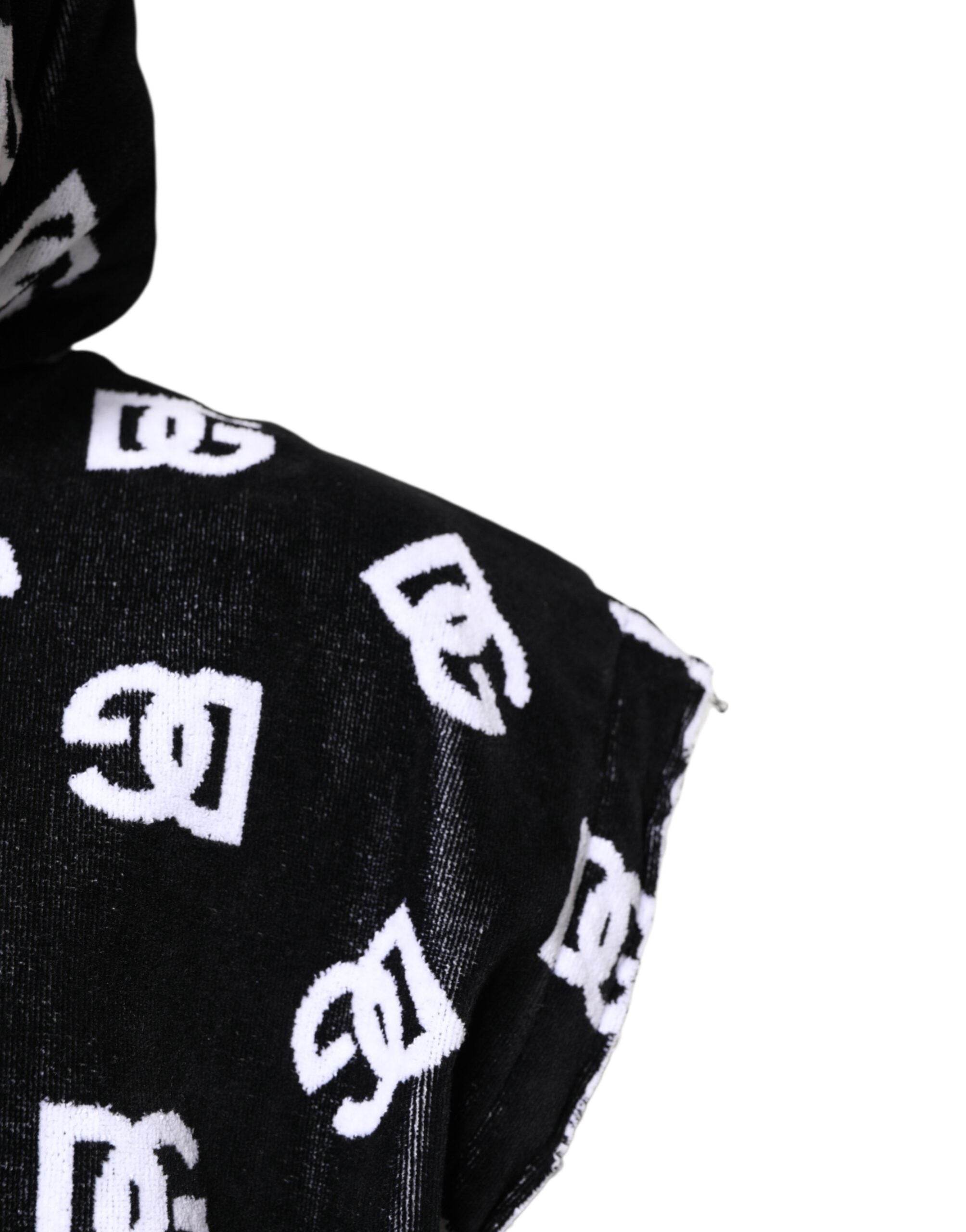 Dolce & Gabbana Black DG Cotton Hooded Sleeveless Sweater - Hilstor